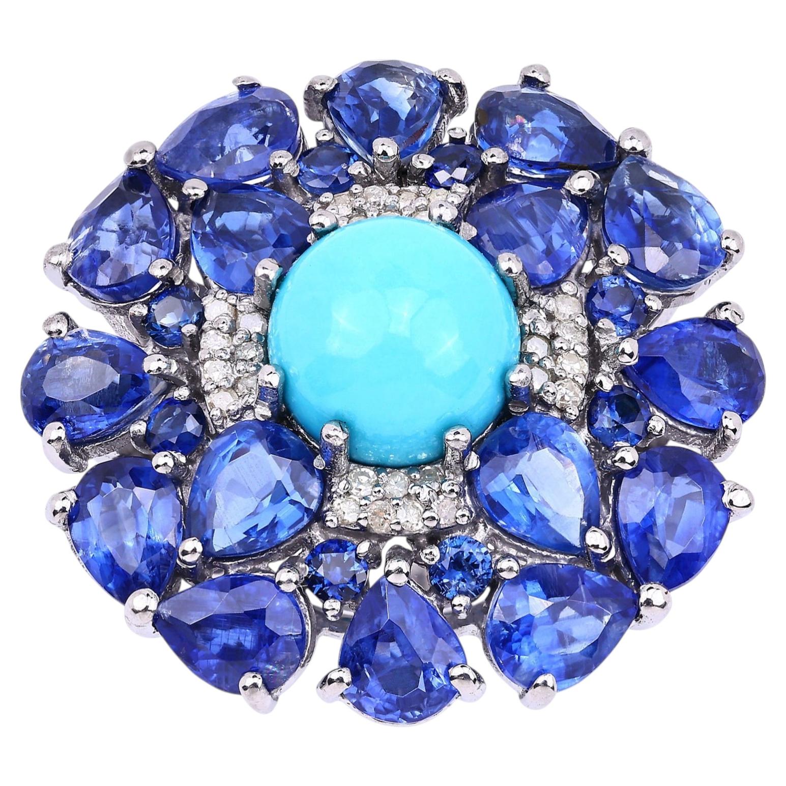 Natural Mixed Gemstones Ring 8.92 Carats Sterling Silver