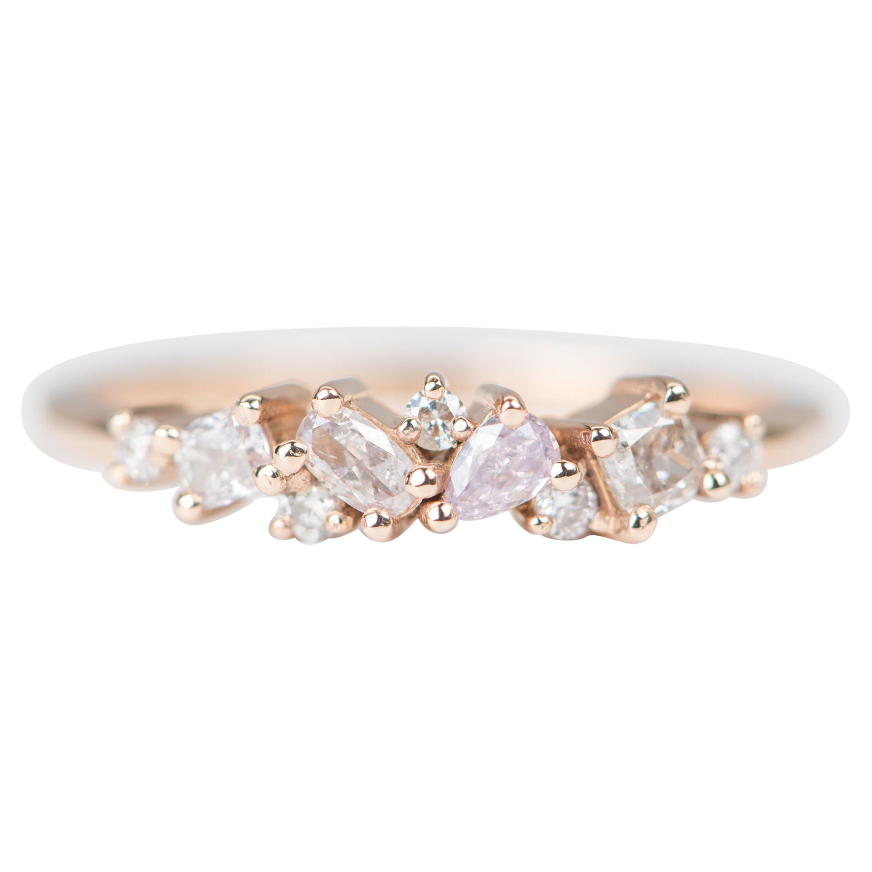 Natural Mixed Shape Pink Diamond Cluster 14K Rose Gold Wedding Band R6173