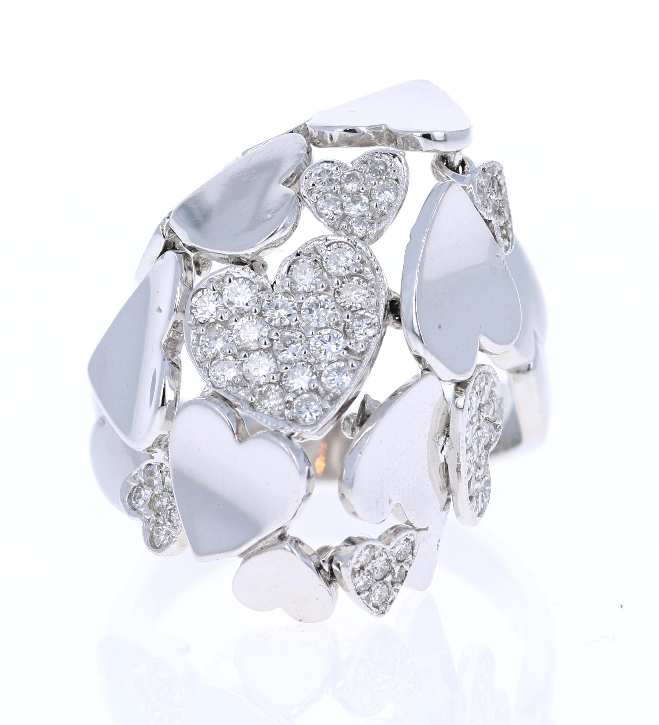 Natural Modern 0.43 Carat Round Cut Diamond Cocktail Ring 14 Karat White Gold In New Condition For Sale In Los Angeles, CA