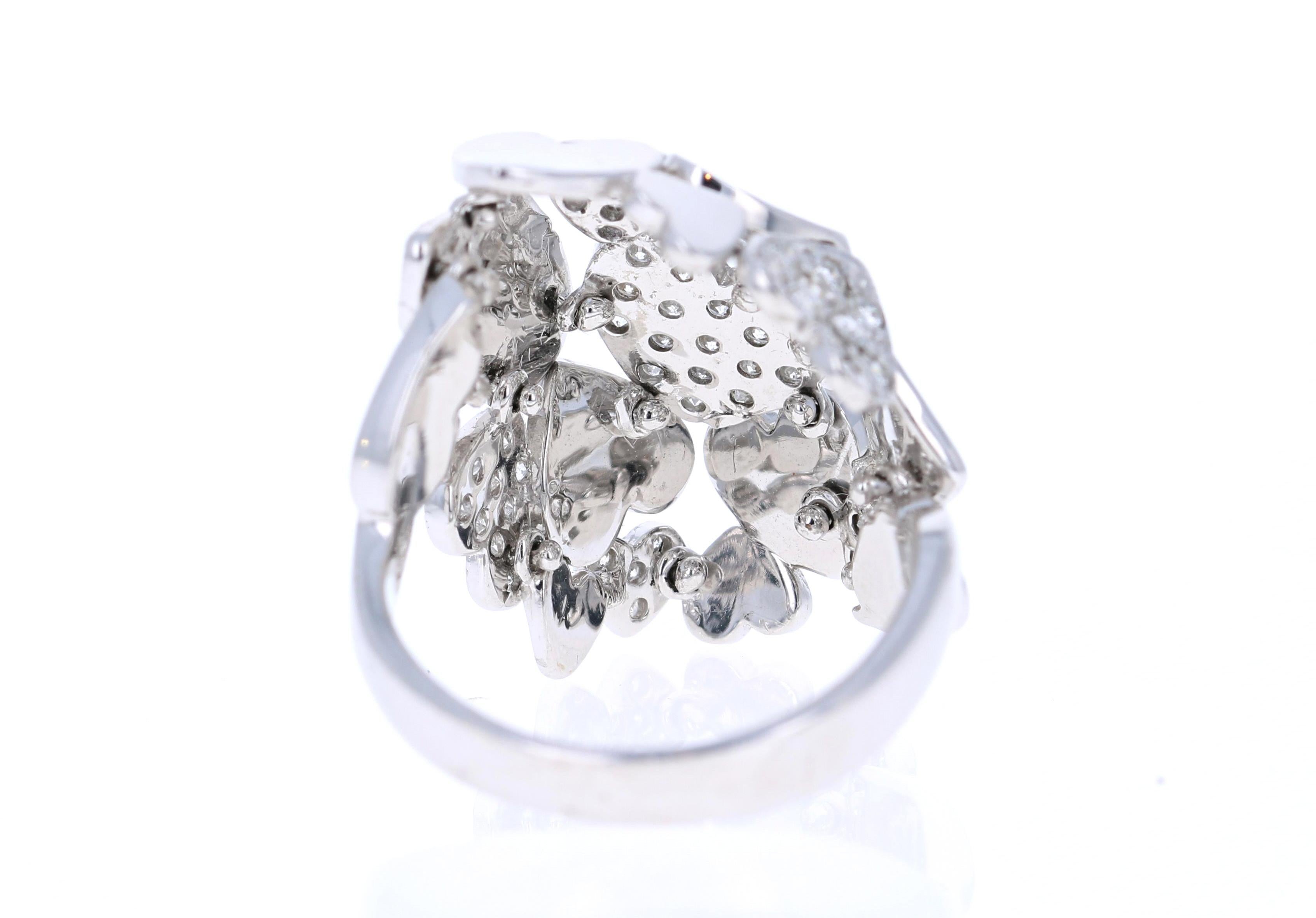 Natural Modern 0.43 Carat Round Cut Diamond Cocktail Ring 14 Karat White Gold For Sale 1