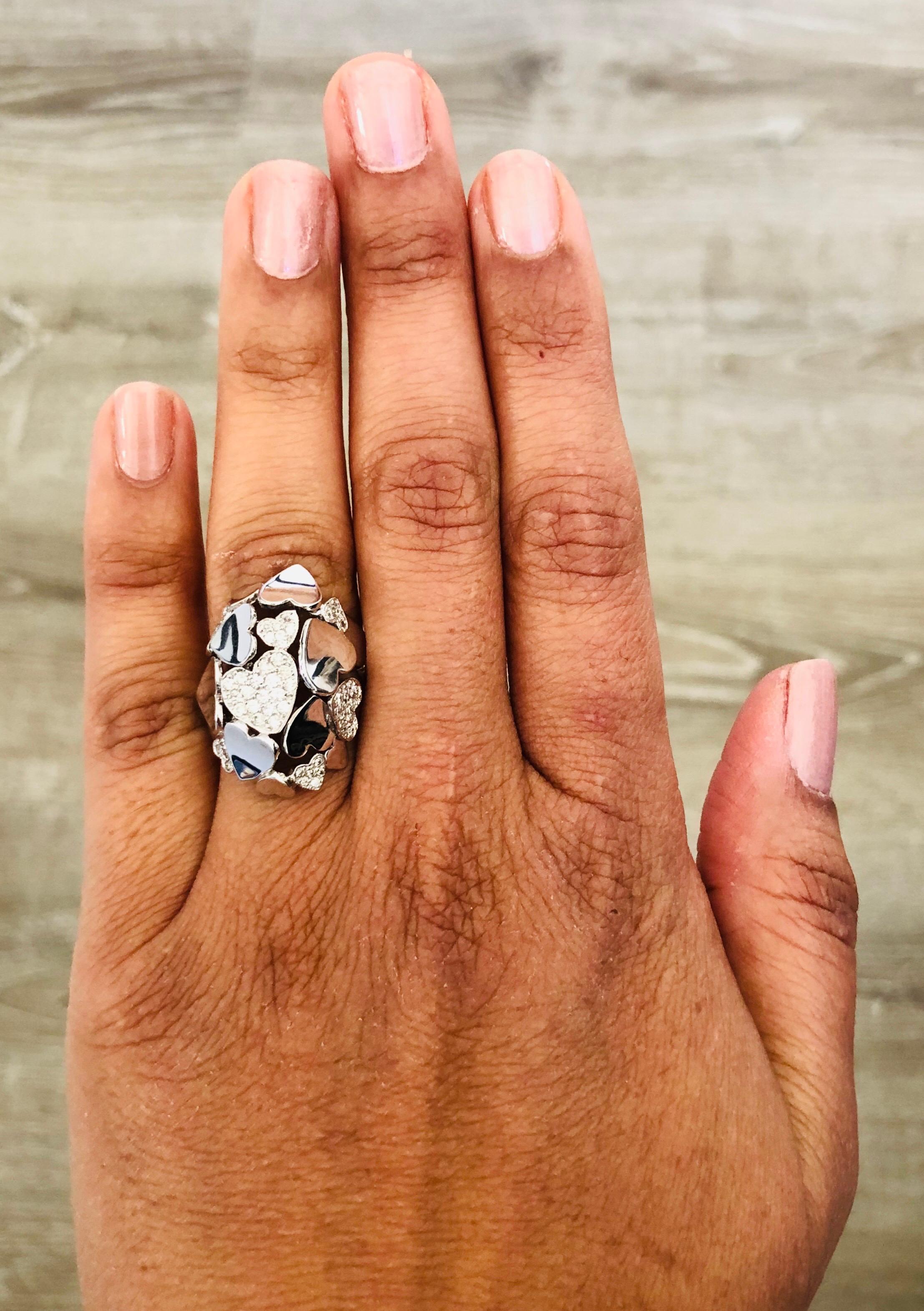 Natural Modern 0.43 Carat Round Cut Diamond Cocktail Ring 14 Karat White Gold For Sale 2