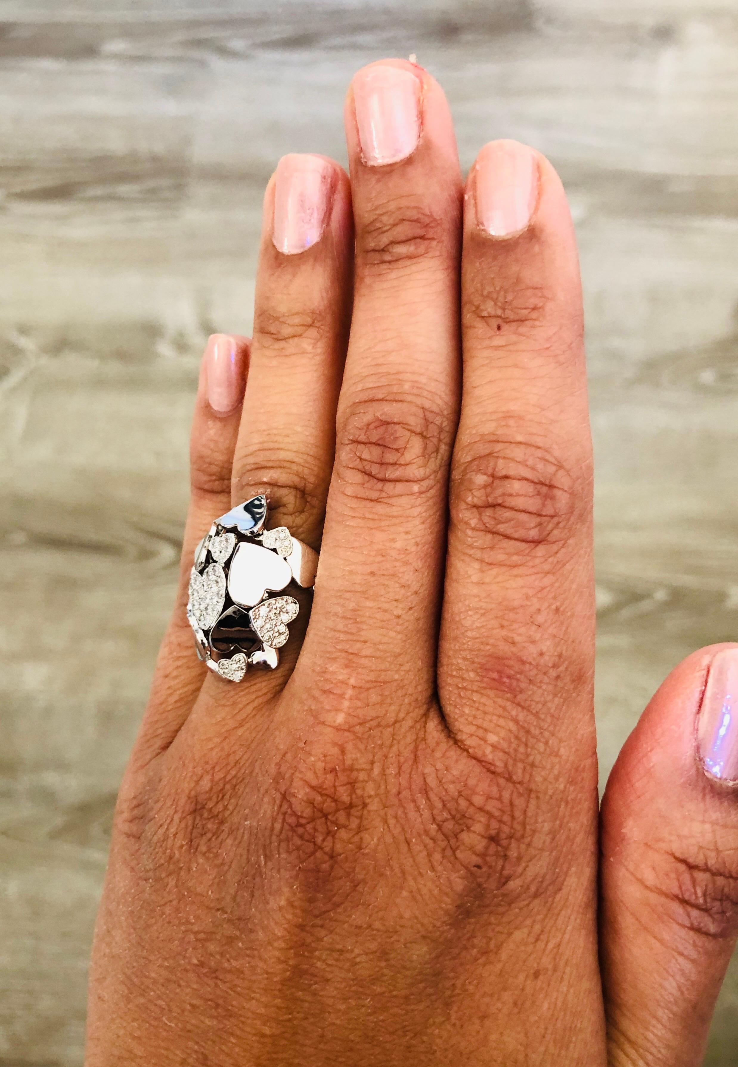 Natural Modern 0.43 Carat Round Cut Diamond Cocktail Ring 14 Karat White Gold For Sale 3