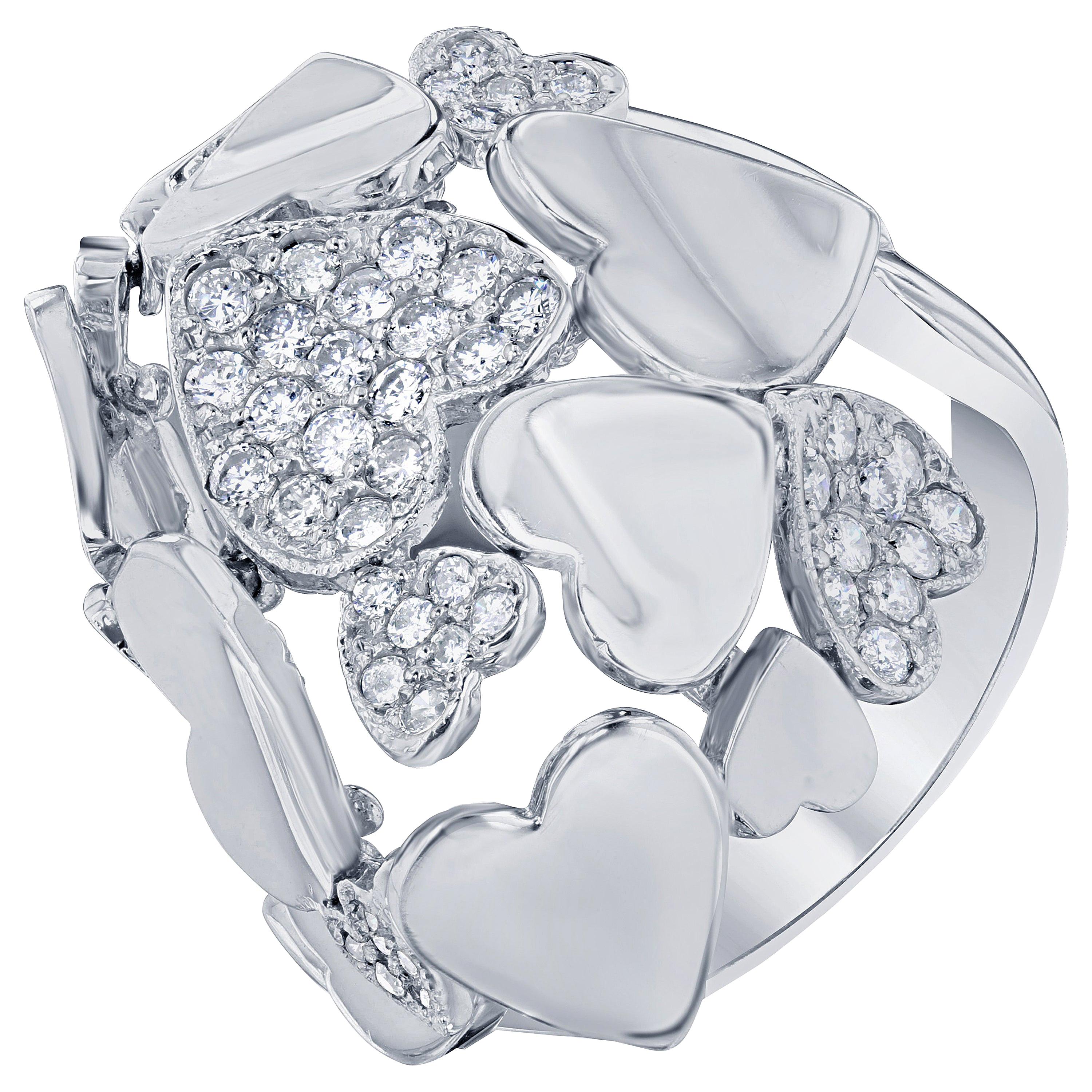 Natürlicher moderner natürlicher 0,43 Karat Diamant-Cocktailring aus 14 Karat Weißgold mit Rundschliff