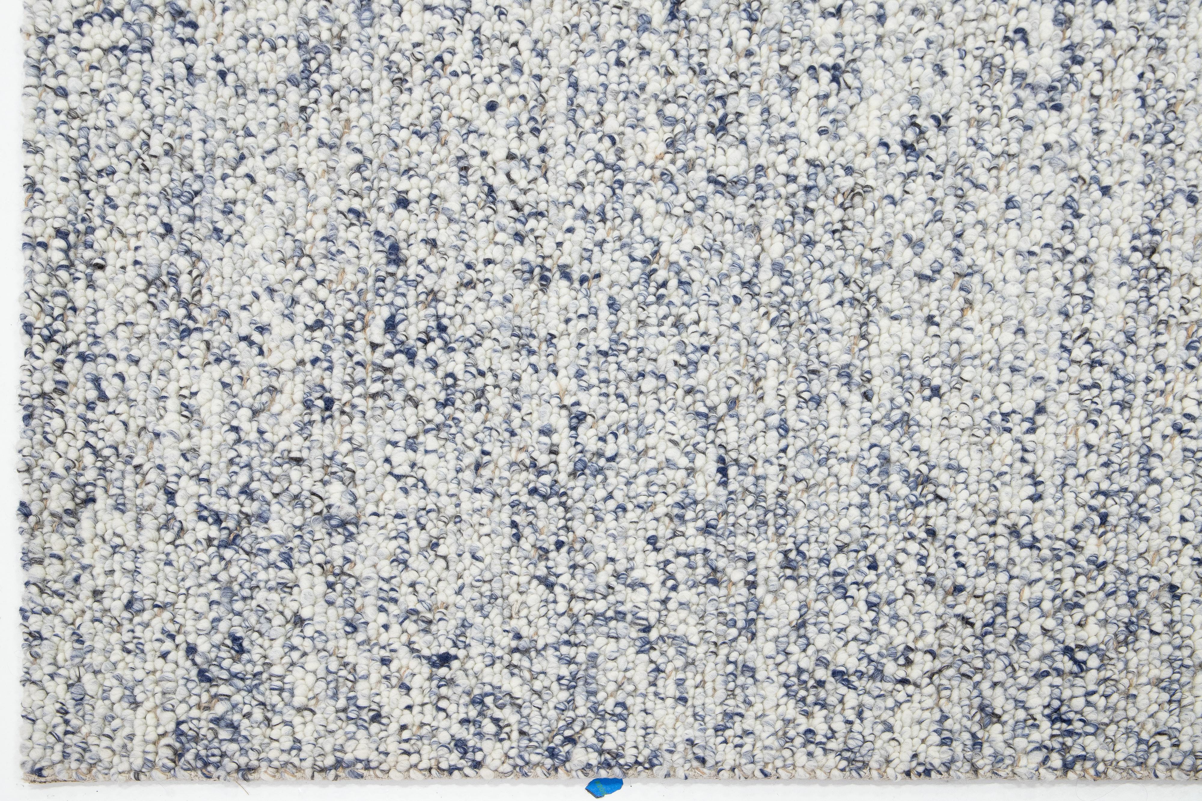 Natural Modern Felted Wool Rug Handmade In Ivory and Blue by Apadana For Sale 1
