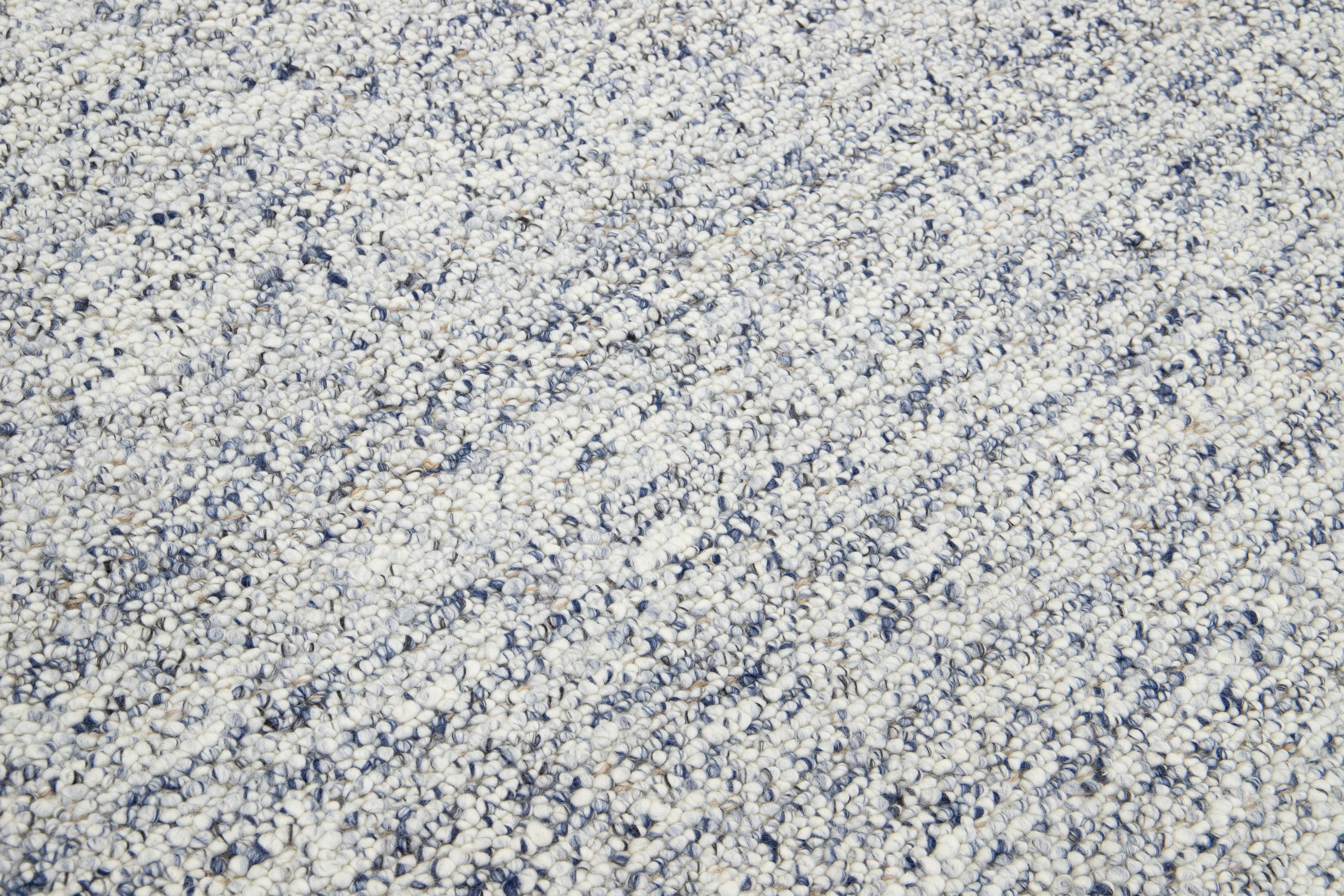 Natural Modern Felted Wool Rug Handmade In Ivory and Blue by Apadana For Sale 3