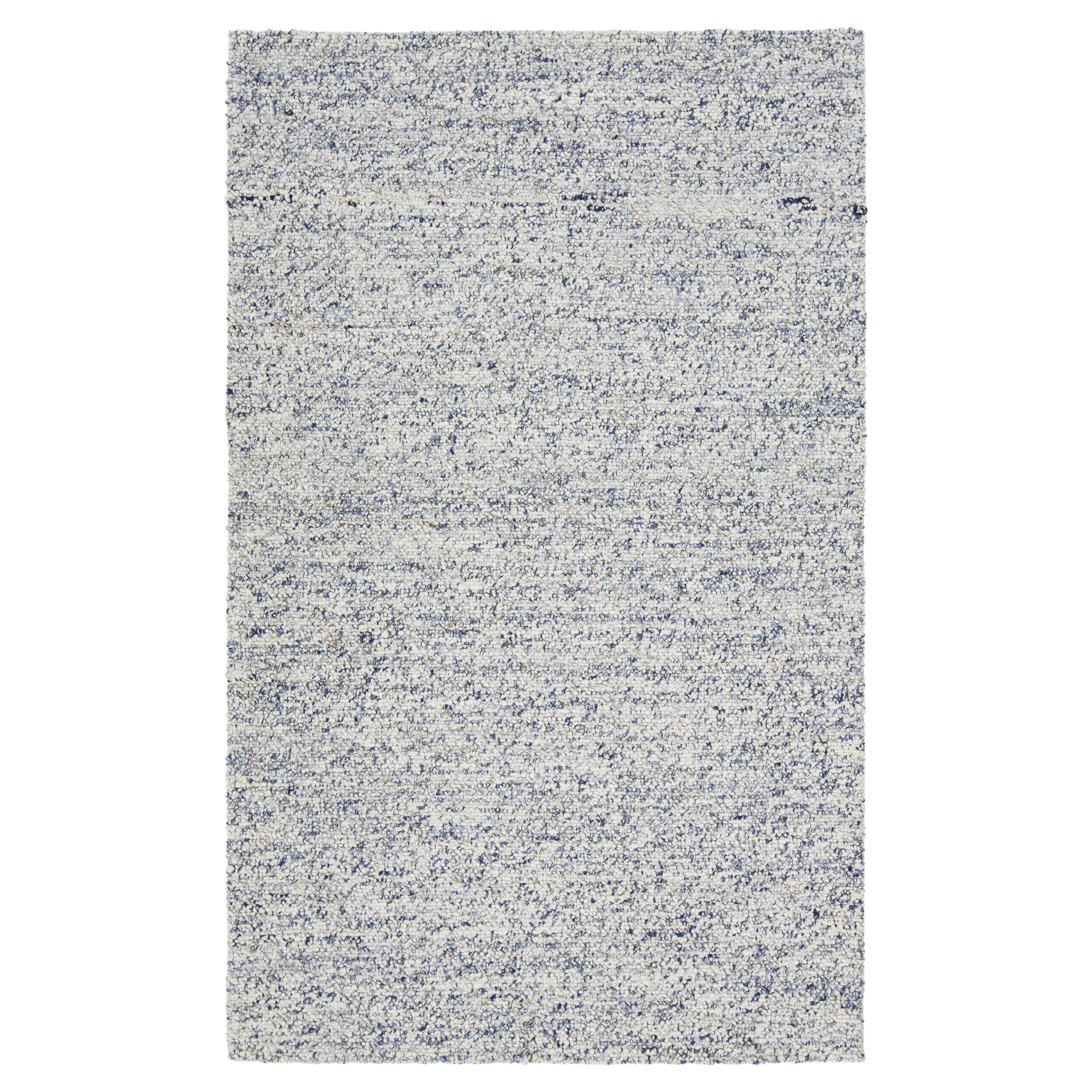 Natural Modern Felted Wool Rug Handmade In Ivory and Blue by Apadana For Sale