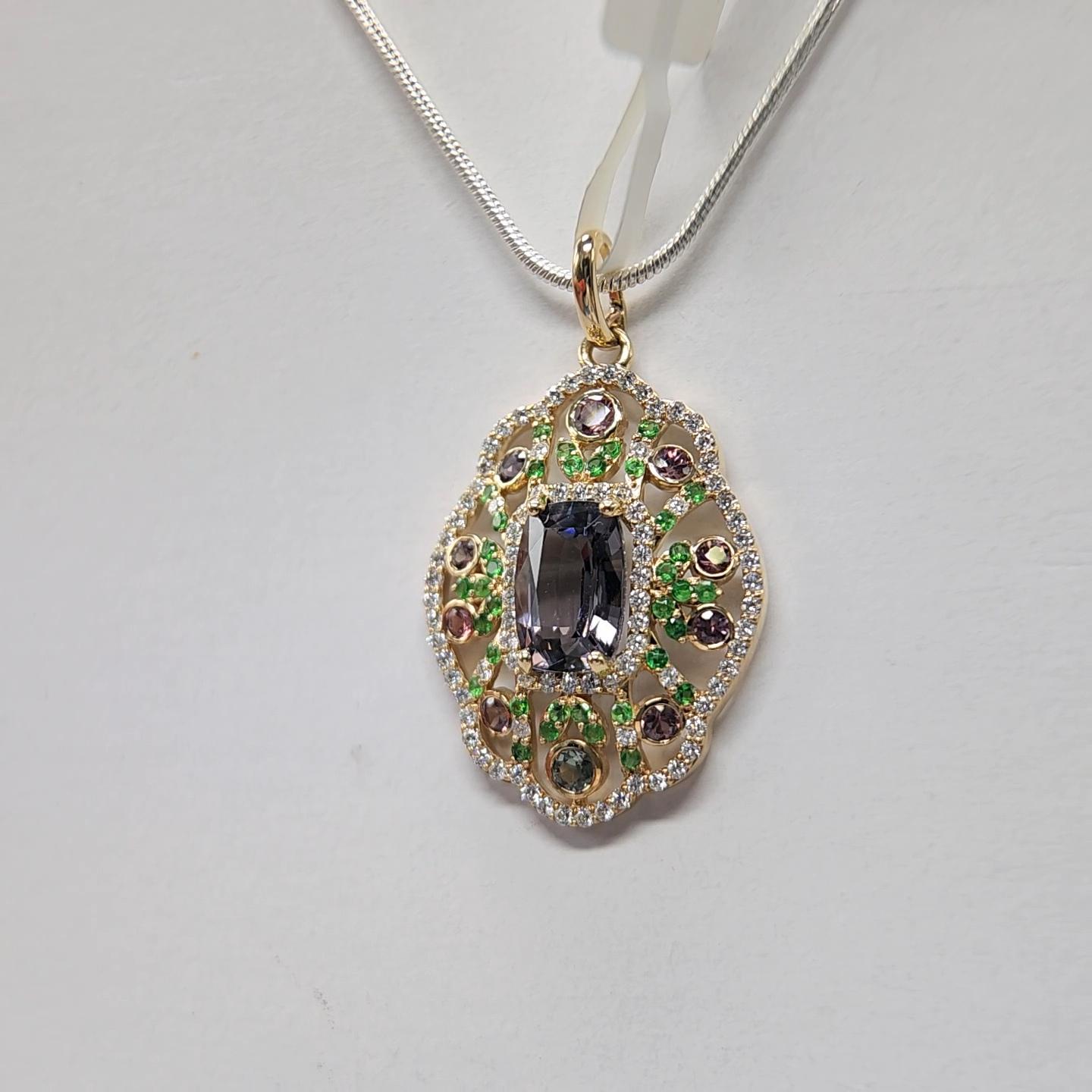 Natural Montana Sapphire & Spinal Pendent in 14 Carat Rose Gold For Sale 5