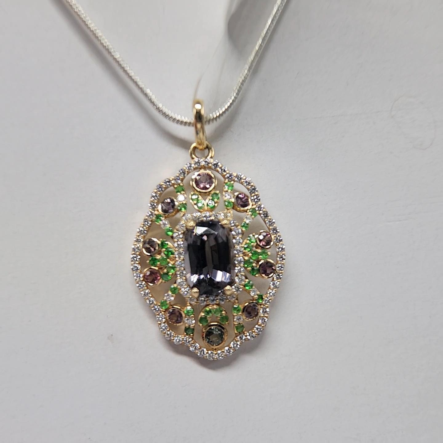 Natural Montana Sapphire & Spinal Pendent in 14 Carat Rose Gold For Sale 6