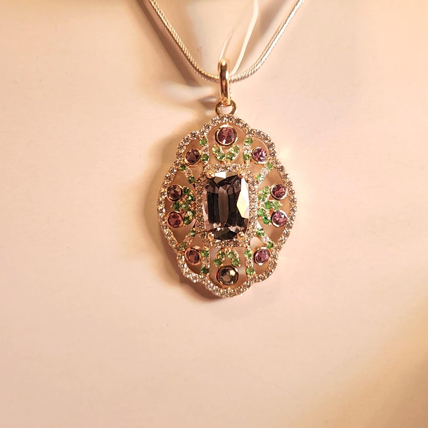 Natural Montana Sapphire & Spinal Pendent in 14 Carat Rose Gold For Sale 8