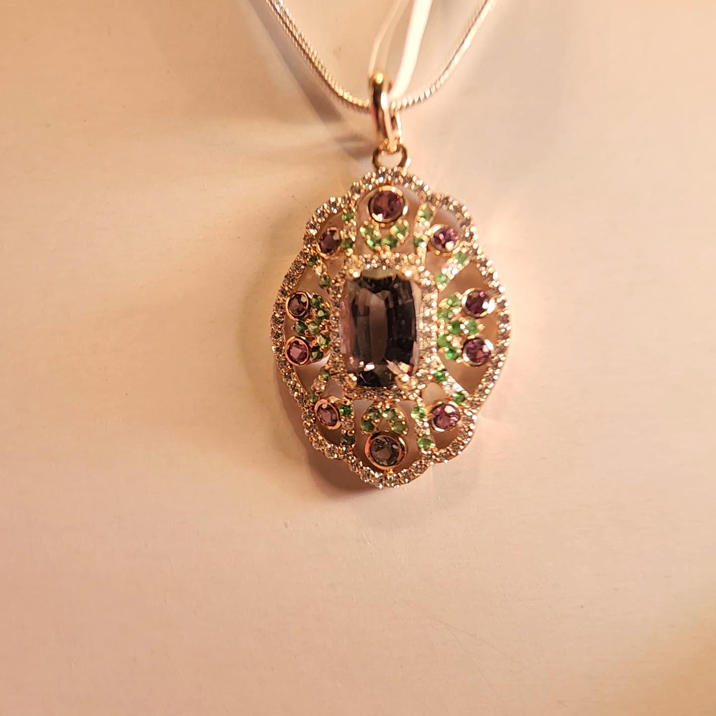 Natural Montana Sapphire & Spinal Pendent in 14 Carat Rose Gold For Sale 9