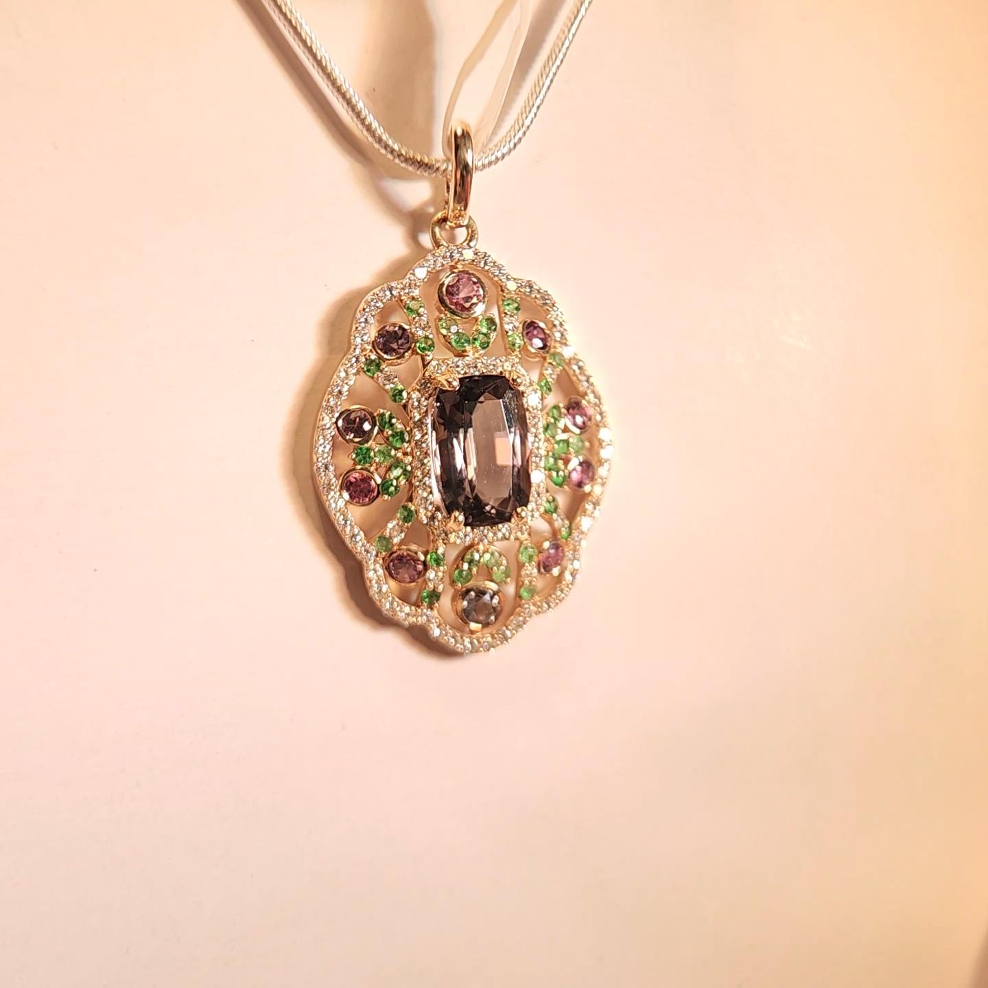 Natural Montana Sapphire & Spinal Pendent in 14 Carat Rose Gold For Sale 10