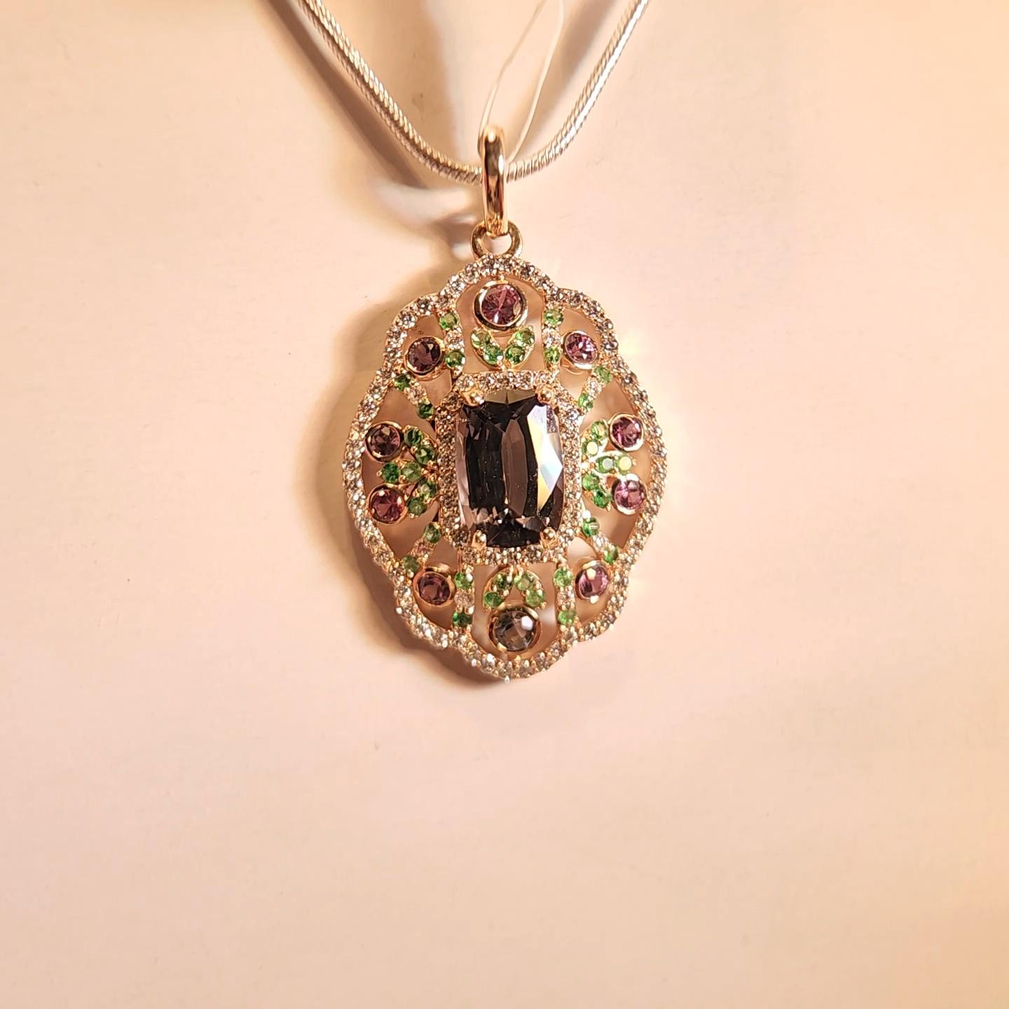 Natural Montana Sapphire & Spinal Pendent in 14 Carat Rose Gold For Sale 11