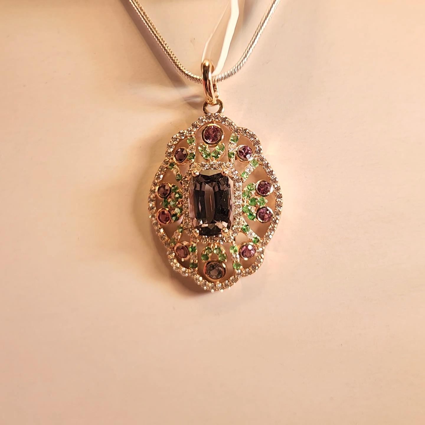 Natural Montana Sapphire & Spinal Pendent in 14 Carat Rose Gold For Sale 13