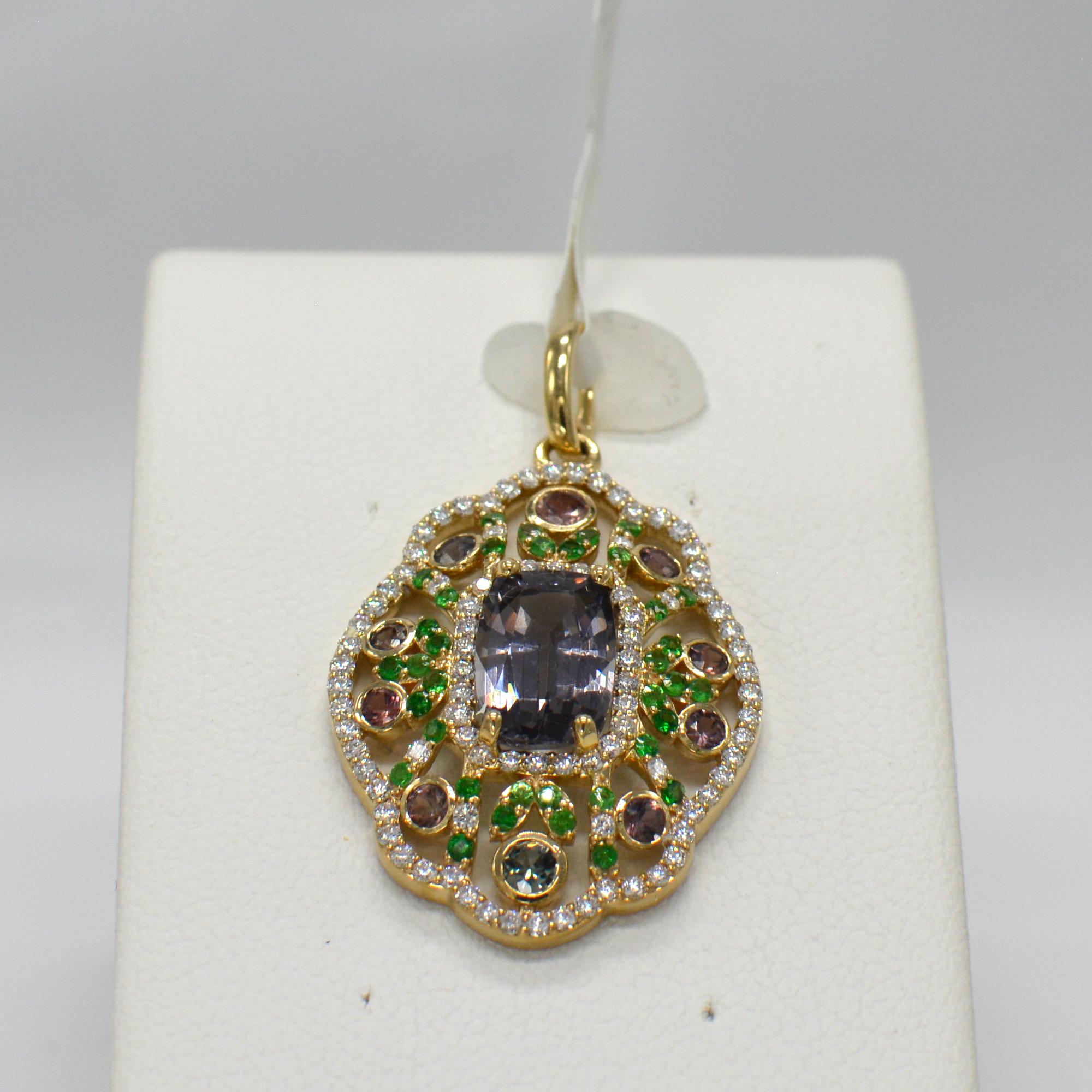 Cushion Cut Natural Montana Sapphire & Spinal Pendent in 14 Carat Rose Gold For Sale