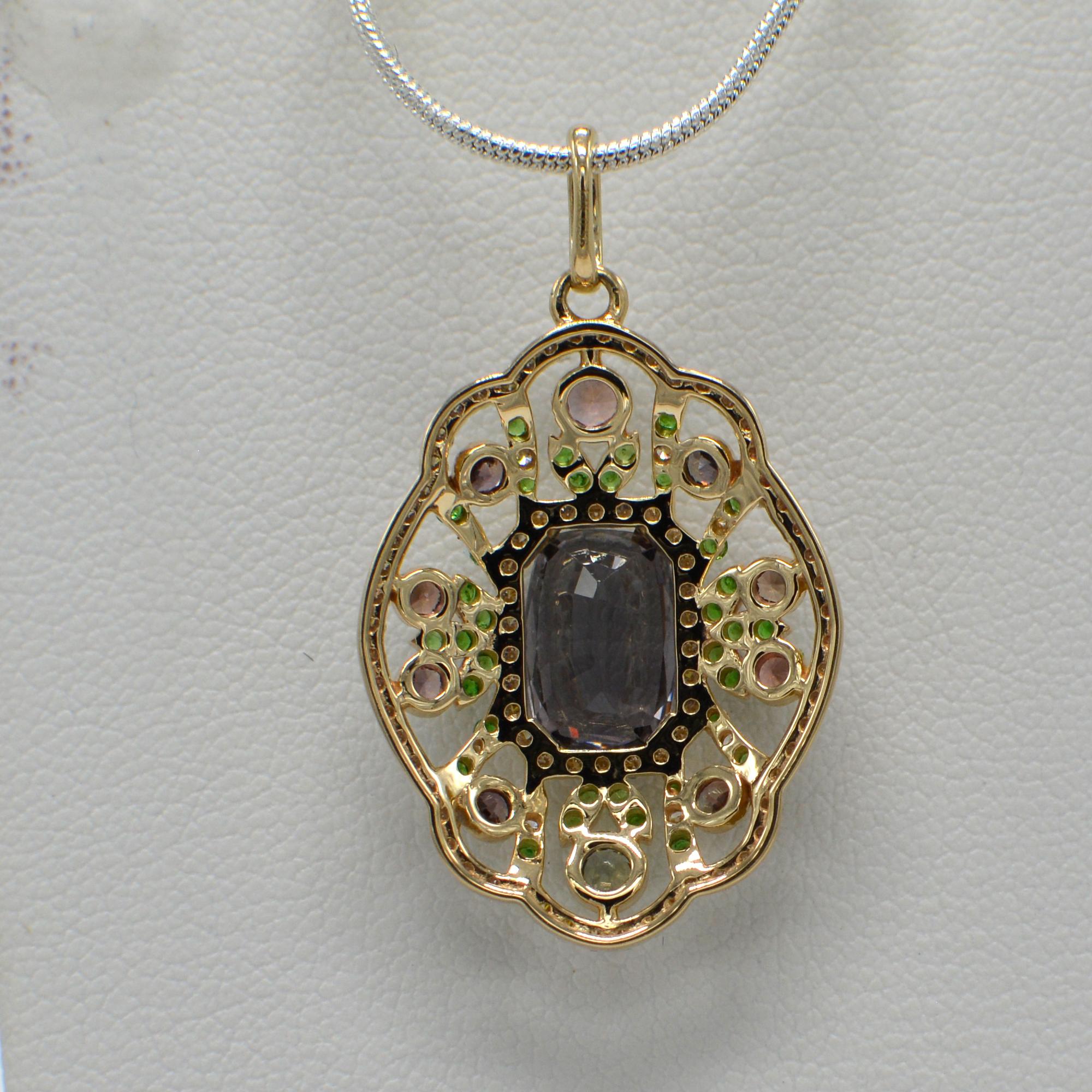 Women's Natural Montana Sapphire & Spinal Pendent in 14 Carat Rose Gold For Sale