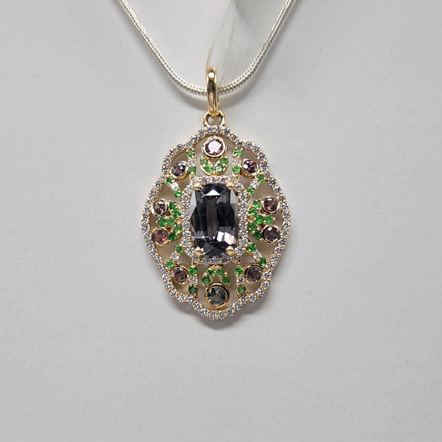 Natural Montana Sapphire & Spinal Pendent in 14 Carat Rose Gold For Sale 1
