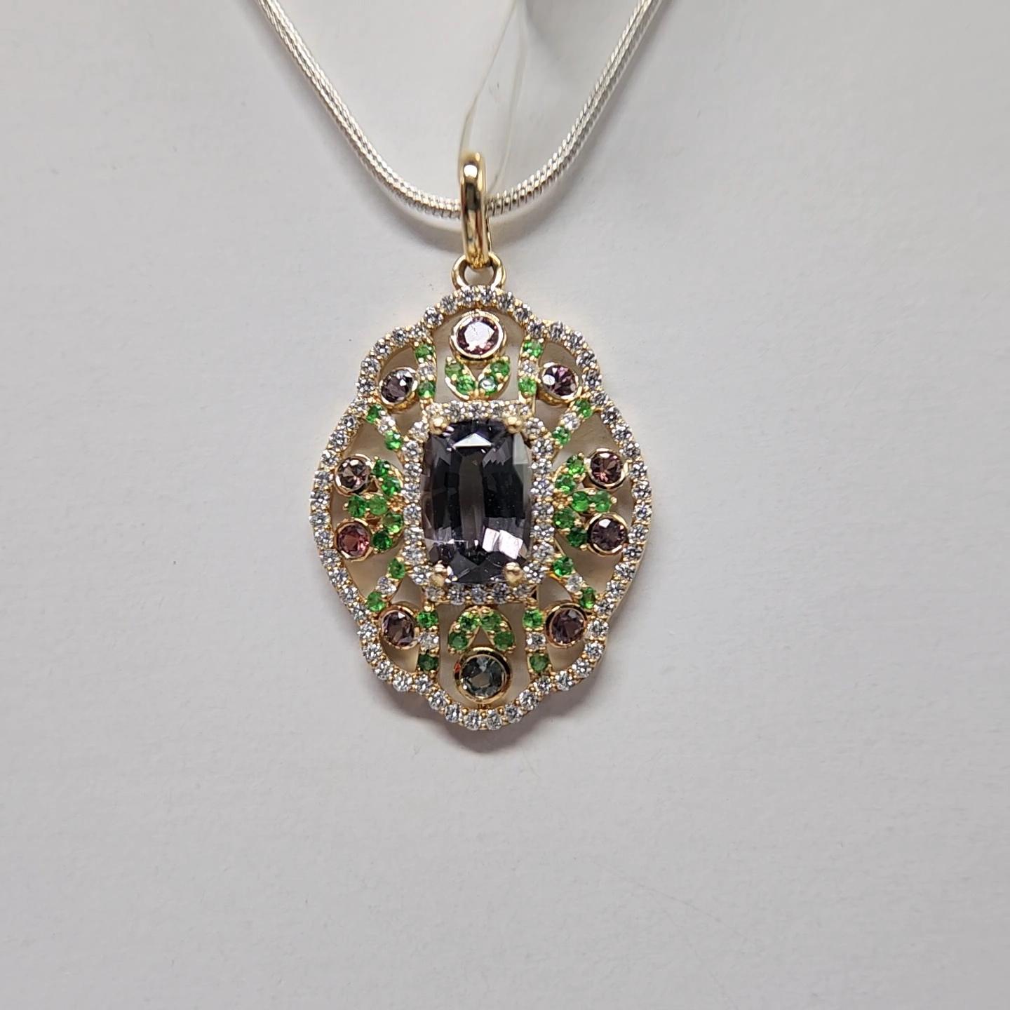 Natural Montana Sapphire & Spinal Pendent in 14 Carat Rose Gold For Sale 2