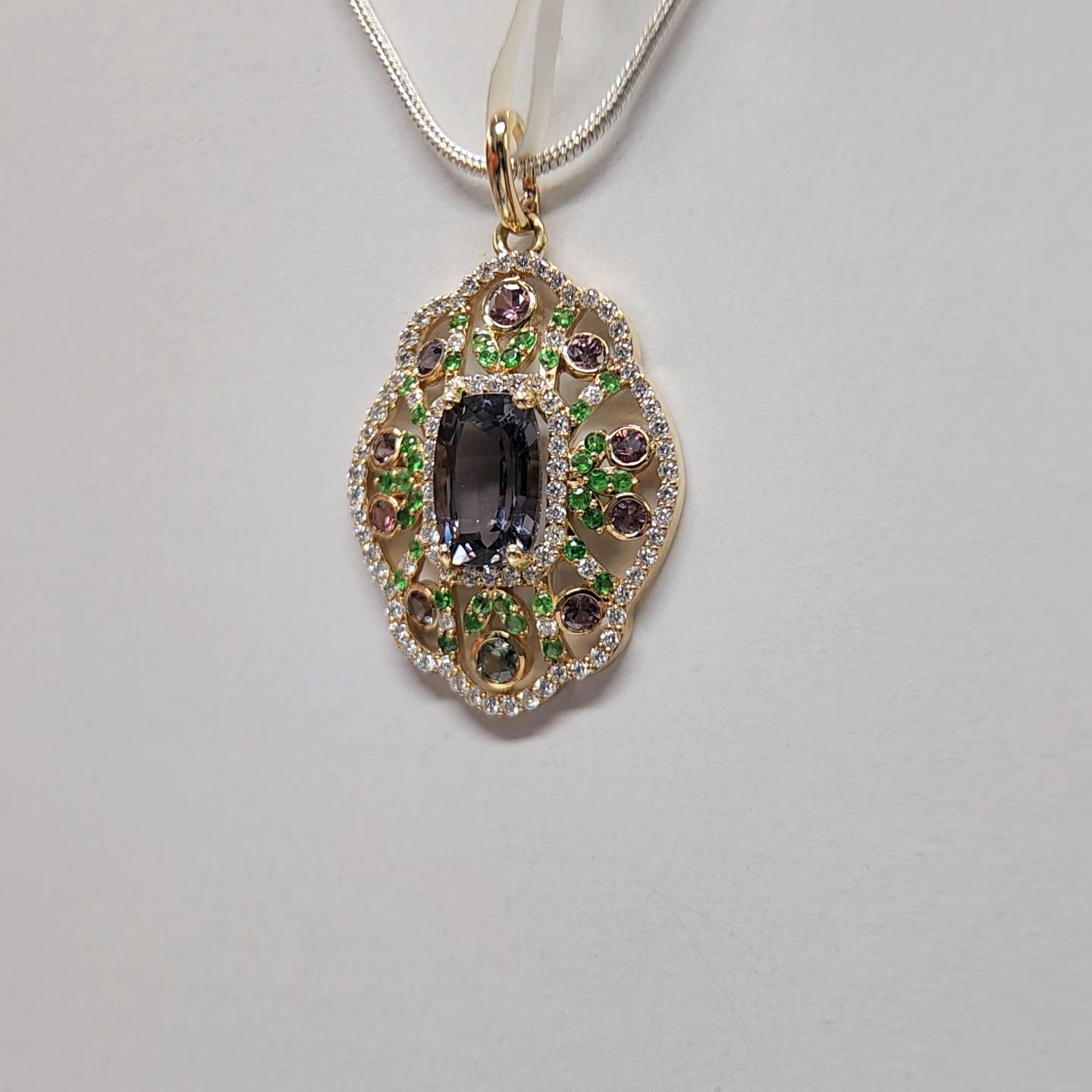 Natural Montana Sapphire & Spinal Pendent in 14 Carat Rose Gold For Sale 3