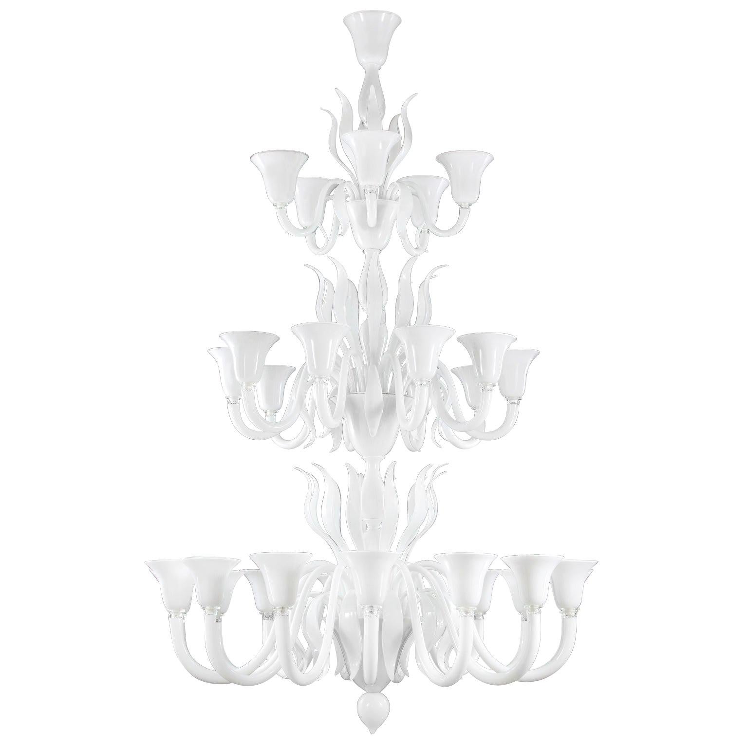Natural Mood Chandelier 30 Arms White Murano Glass Swing 275 by Multiforme For Sale