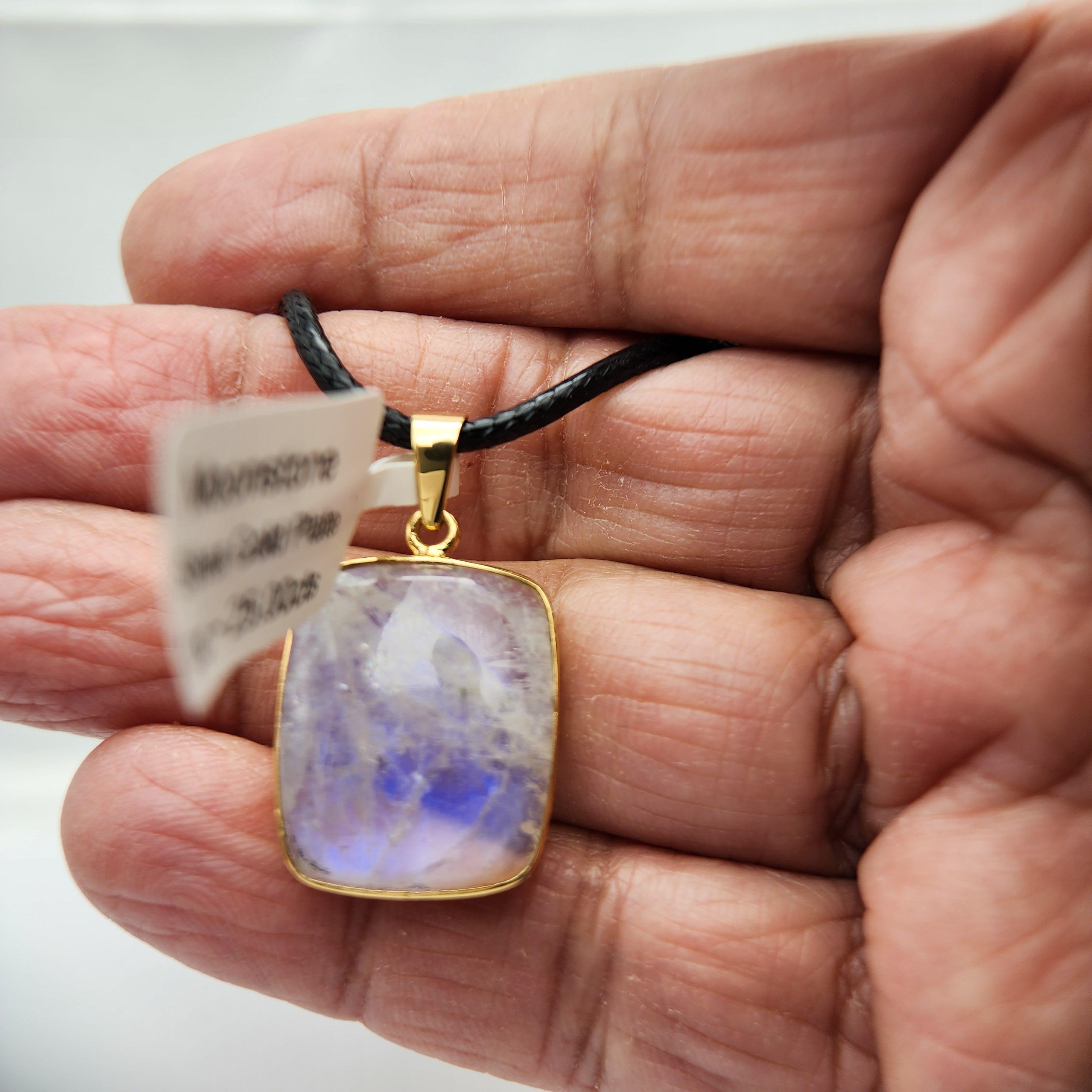 Artist Natural Moon Stone Pendent Sterling Silver Plated  with Yellow Gold For Sale