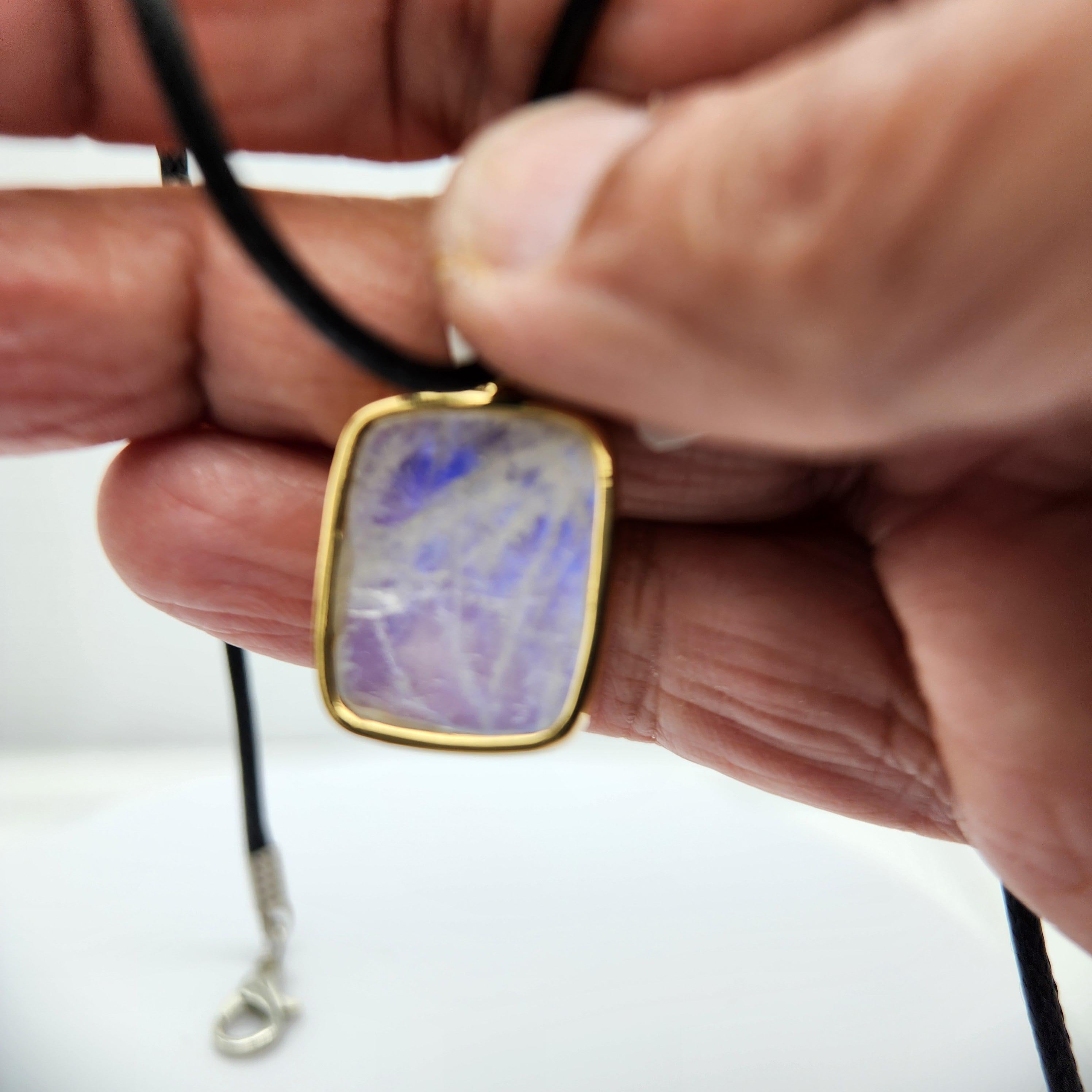 Cushion Cut Natural Moon Stone Pendent Sterling Silver Plated  with Yellow Gold For Sale