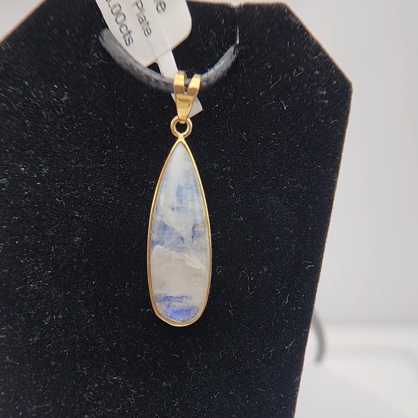 da uomo o donna Ciondolo di pietra lunare naturale placcato in argento sterling  con oro giallo in vendita