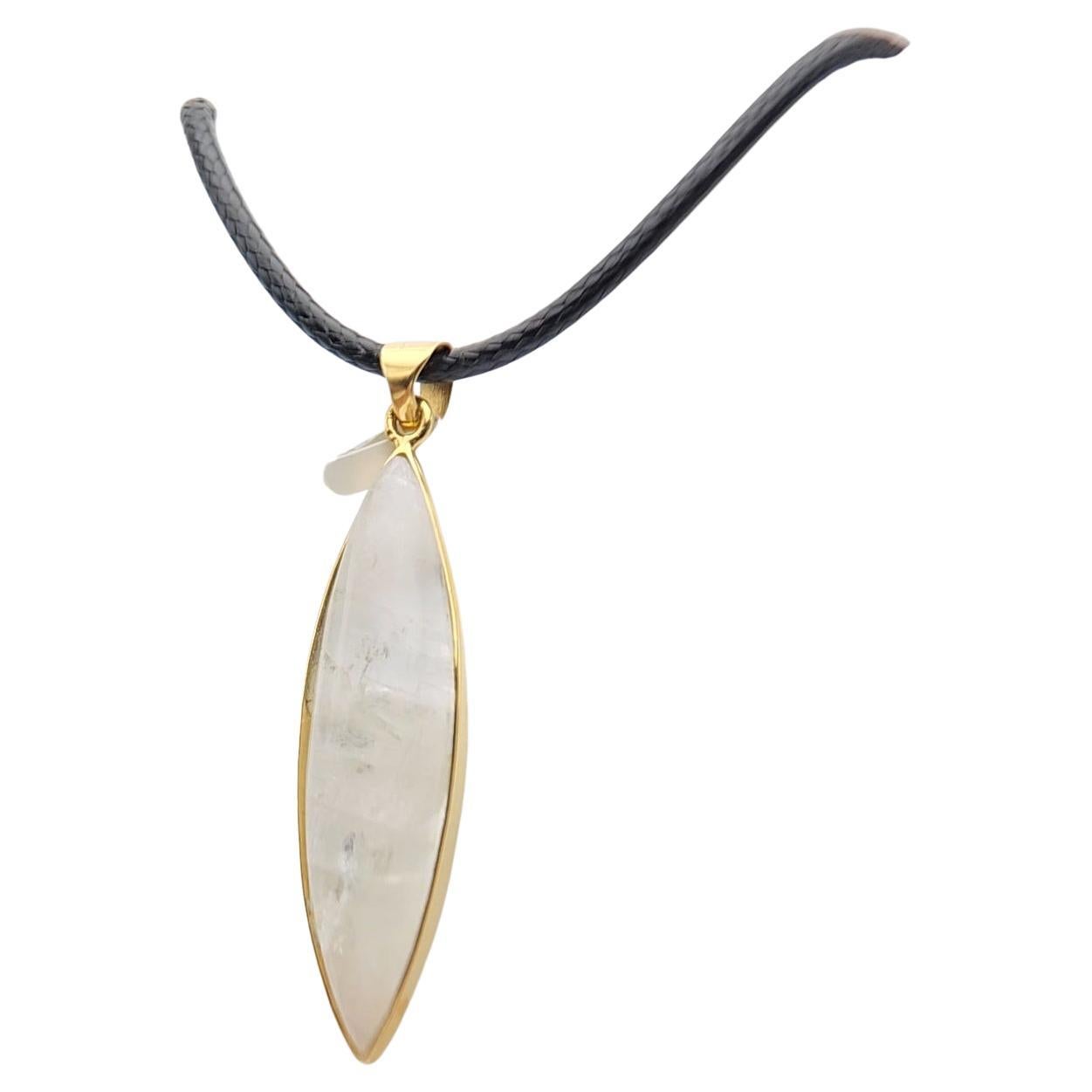 Natural Moon Stone Pendent Sterling Silver Plated  with Yellow Gold