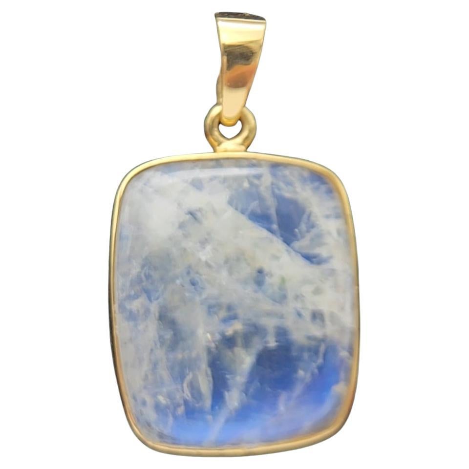Ciondolo di pietra lunare naturale placcato in argento sterling  con oro giallo