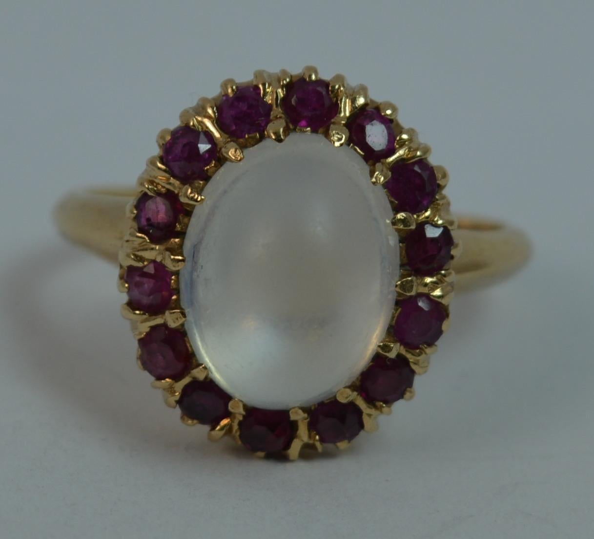 Natural Moonstone and Ruby 14 Carat Gold Cluster Ring 5