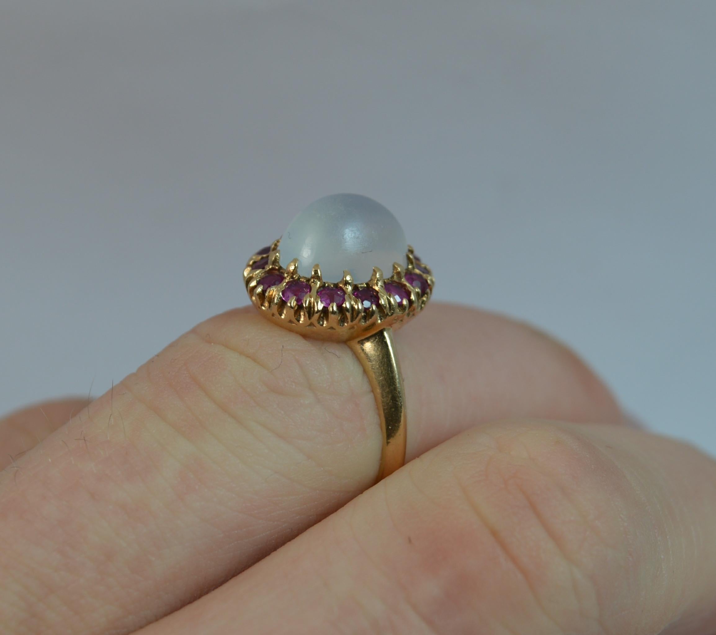 Retro Natural Moonstone and Ruby 14 Carat Gold Cluster Ring