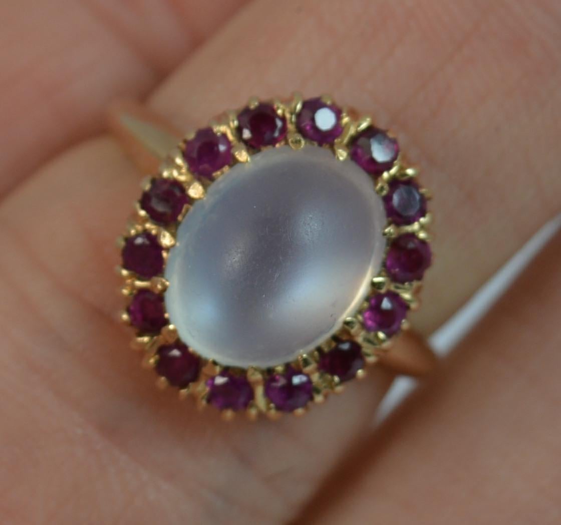 Natural Moonstone and Ruby 14 Carat Gold Cluster Ring In Excellent Condition In St Helens, GB