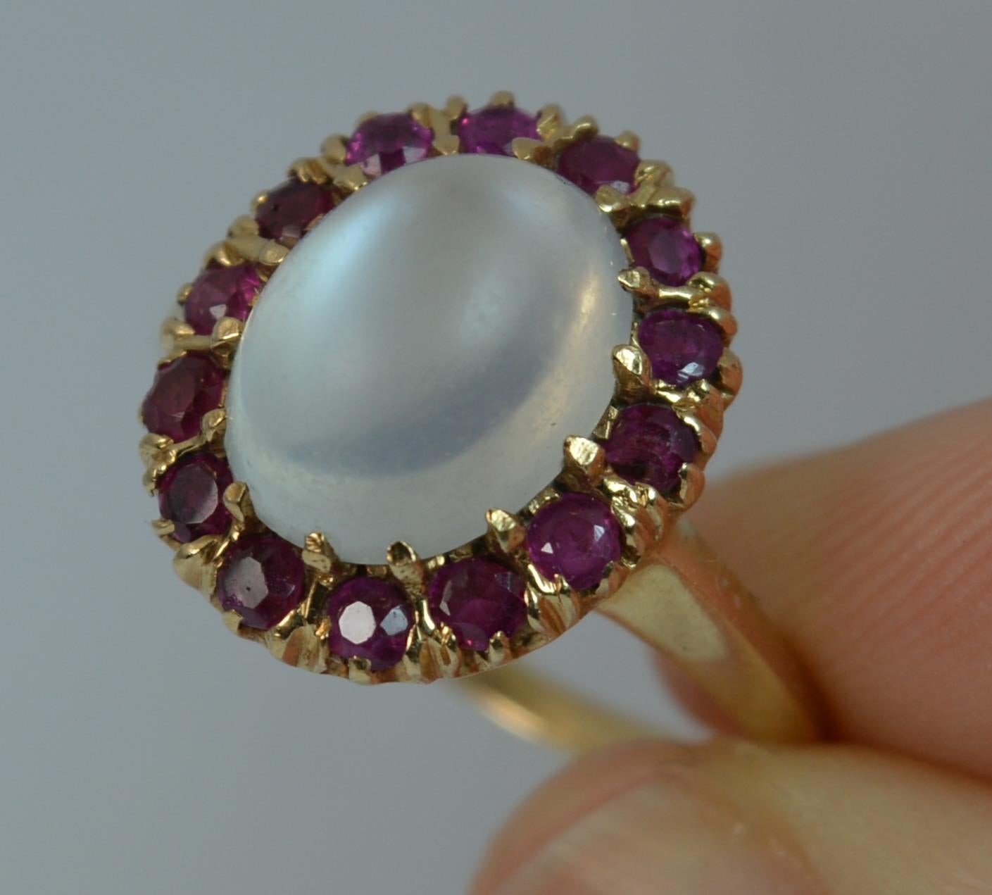 Natural Moonstone and Ruby 14 Carat Gold Cluster Ring 1