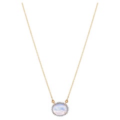 Natural Moonstone Chain Necklace with diamond 0.18 cts in 14k gold