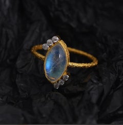 18K Yellow Gold Moonstone and Diamond Halo Ring