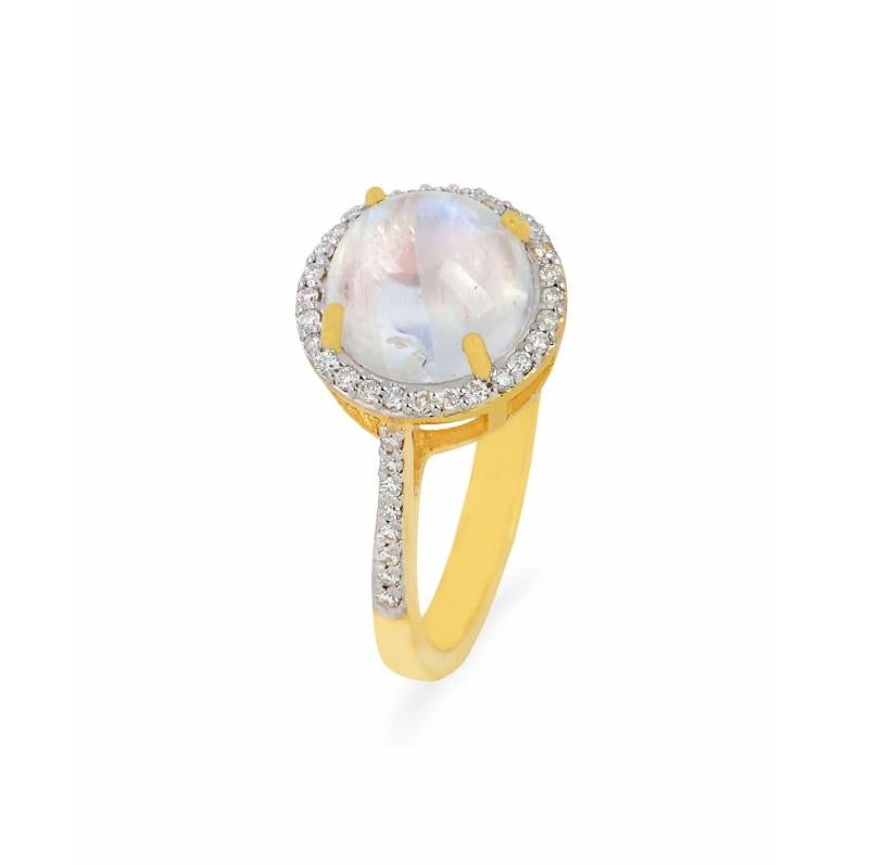 Anello con pietra di luna naturale e diamanti in oro 18 carati in vendita 1