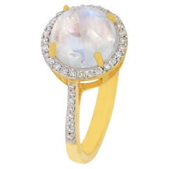Anello con pietra di luna naturale e diamanti in oro 18 carati