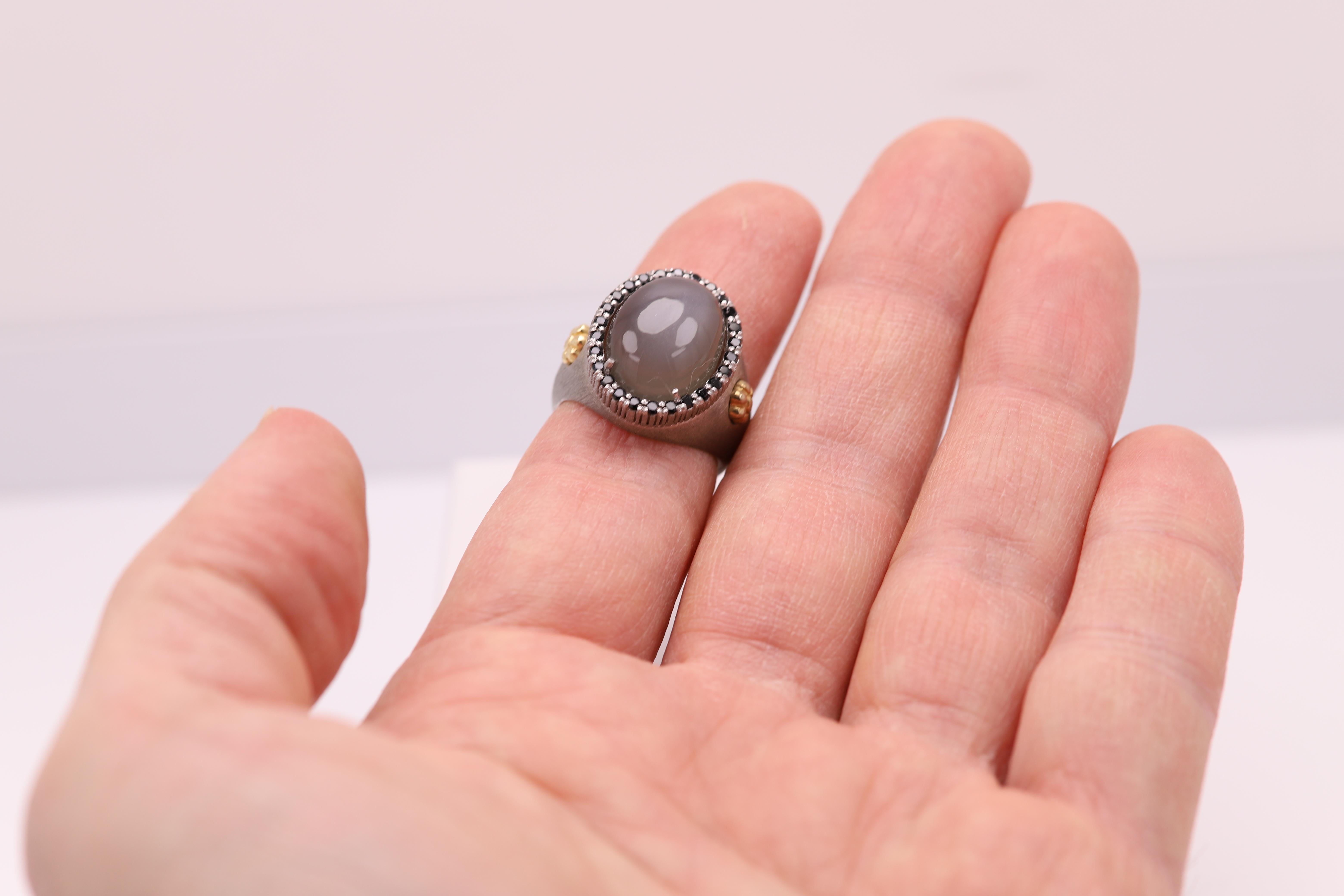 Natürlicher Mondstein-Ring aus Sterlingsilber 925 und 18 Karat Gold mit Mondstein für Damen oder Herren im Angebot