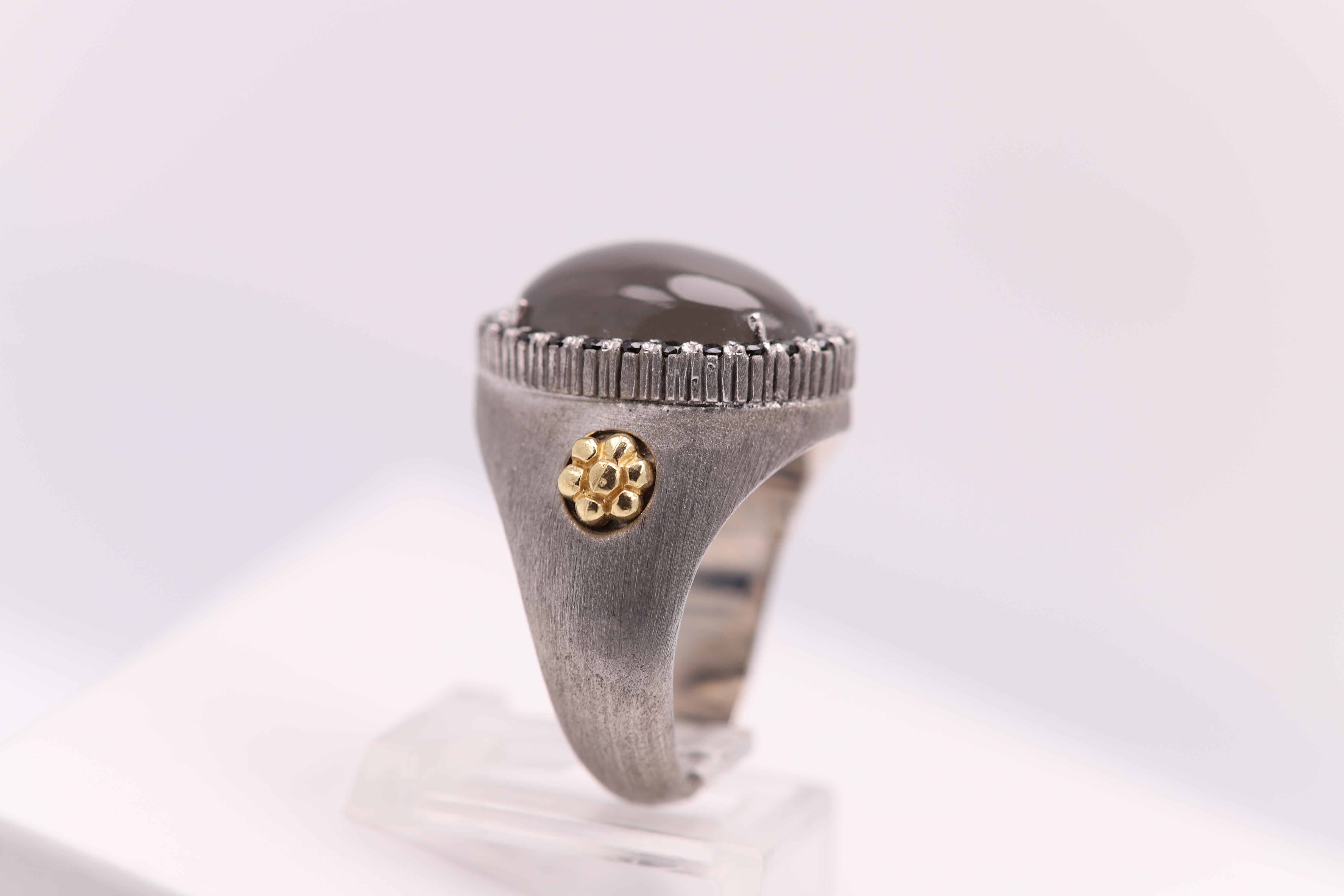 Natürlicher Mondstein-Ring aus Sterlingsilber 925 und 18 Karat Gold mit Mondstein im Angebot 1