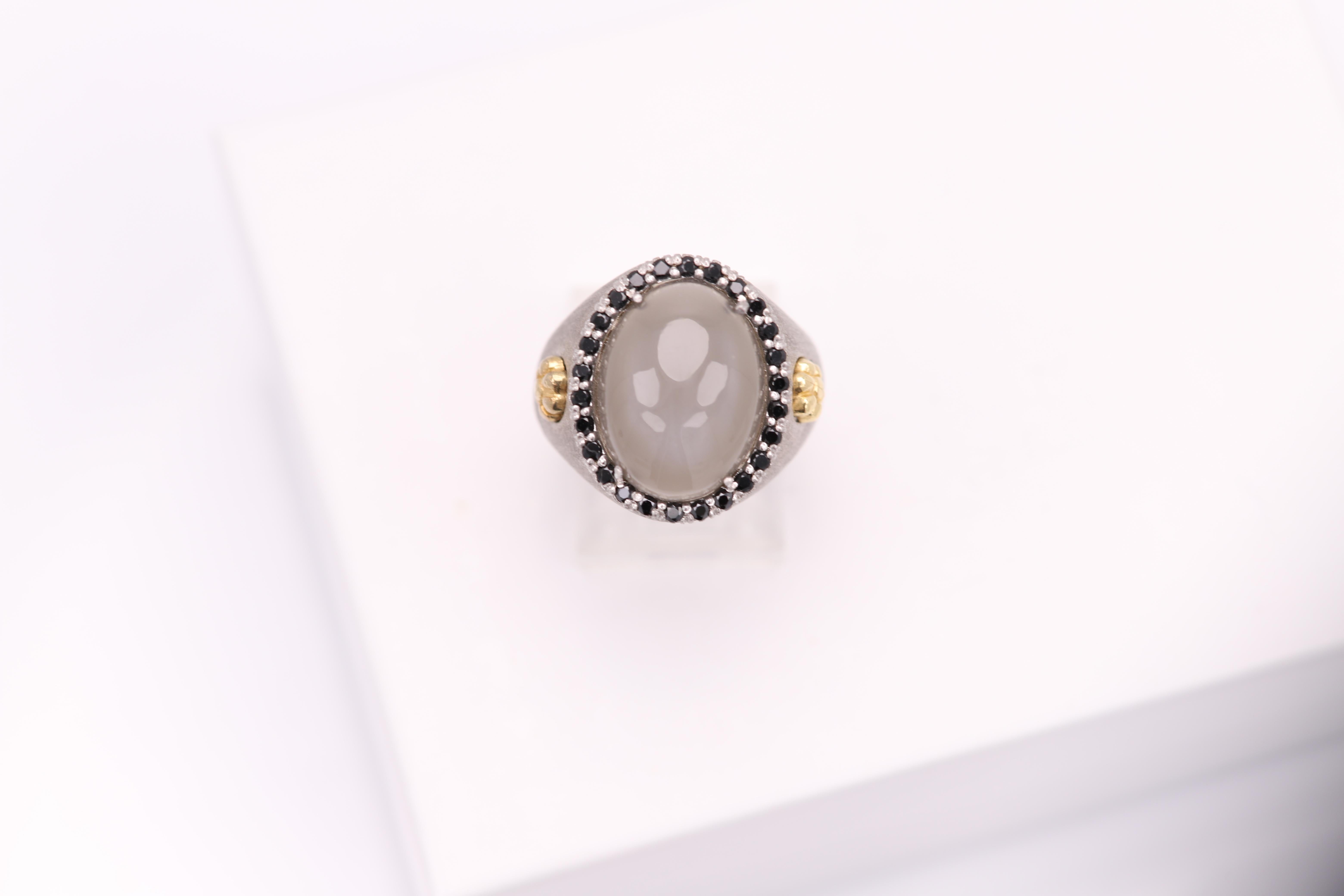Natürlicher Mondstein-Ring aus Sterlingsilber 925 und 18 Karat Gold mit Mondstein im Angebot 2