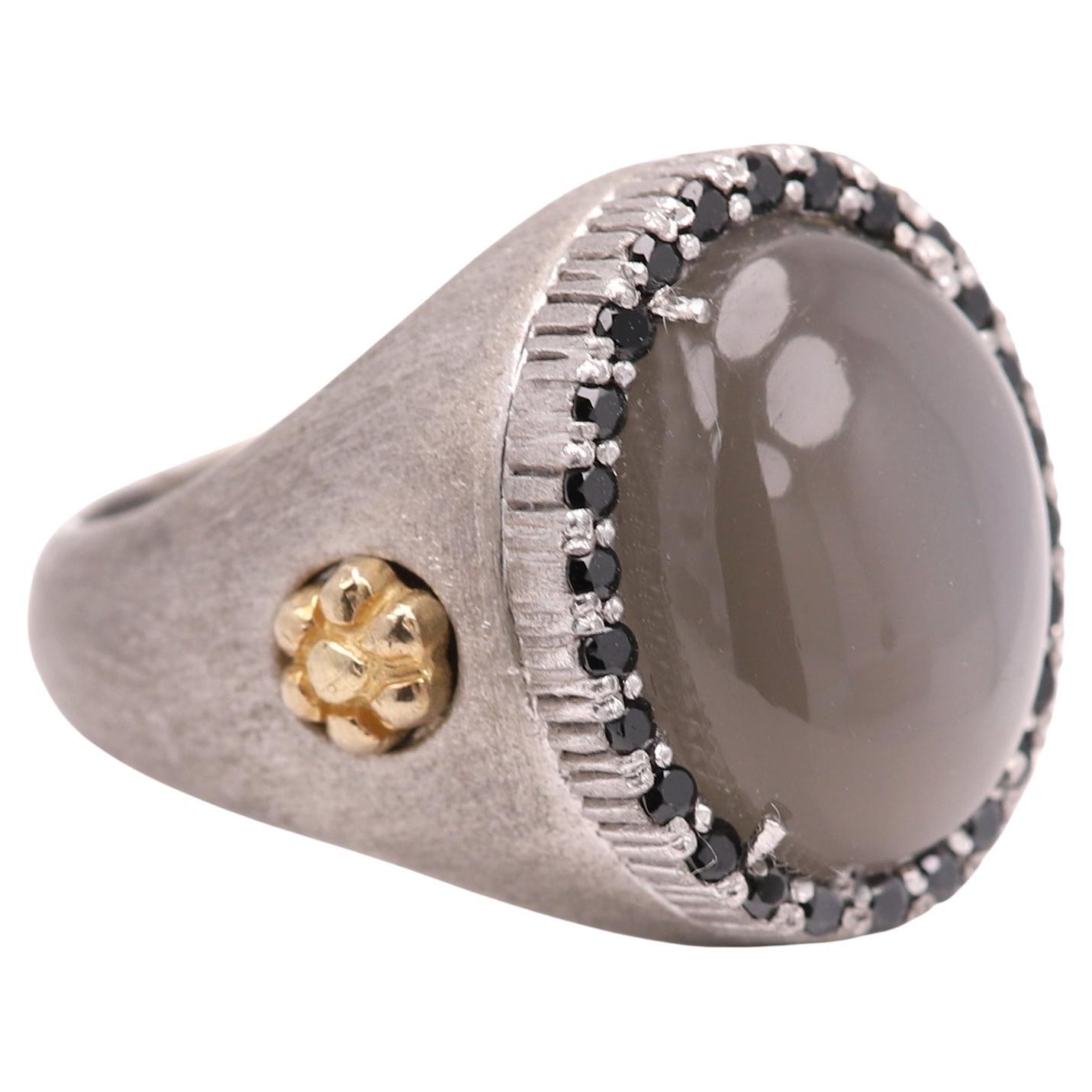 Natürlicher Mondstein-Ring aus Sterlingsilber 925 und 18 Karat Gold mit Mondstein