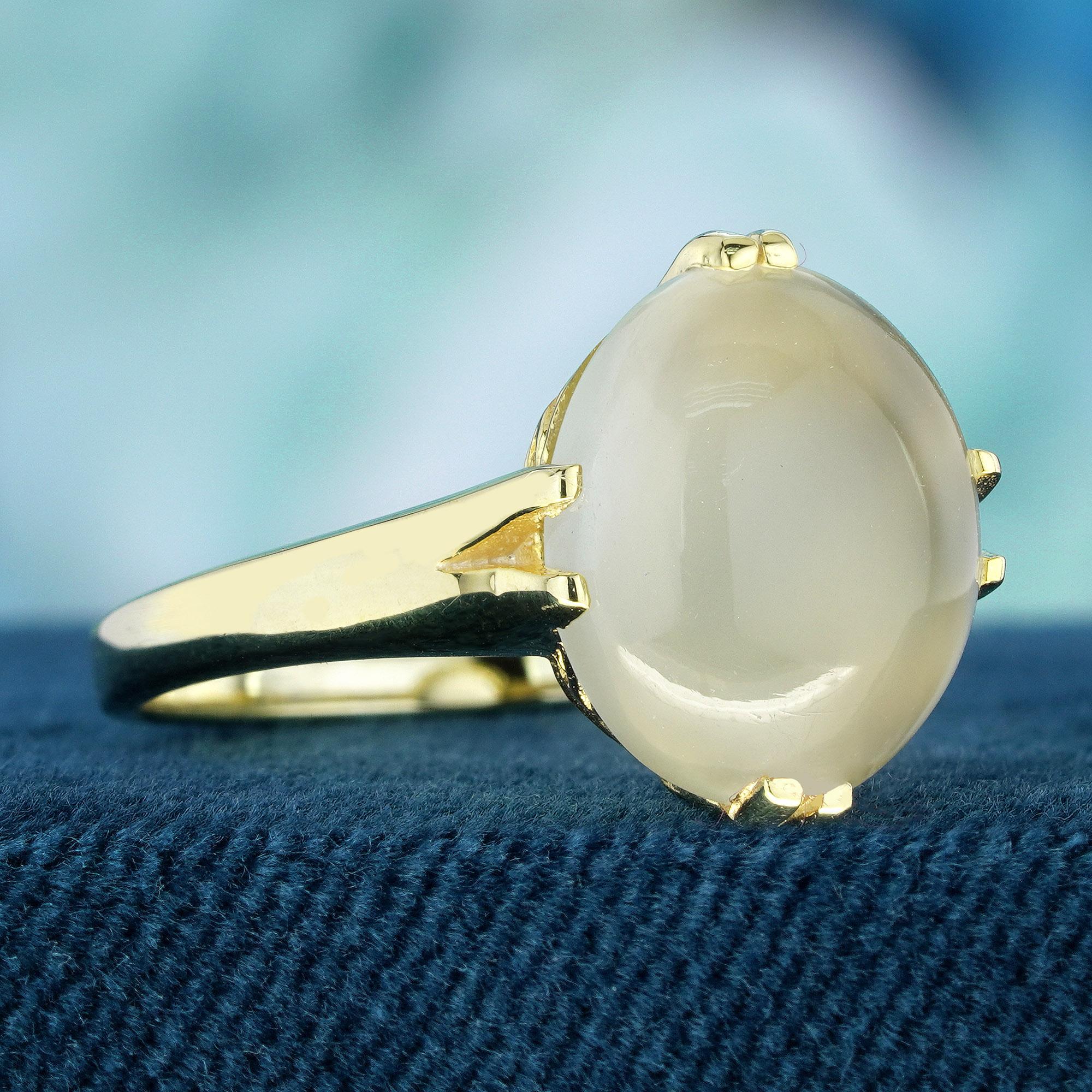 Édouardien Bague solitaire à tige fendue en or jaune 9K massif, pierre de lune naturelle en vente