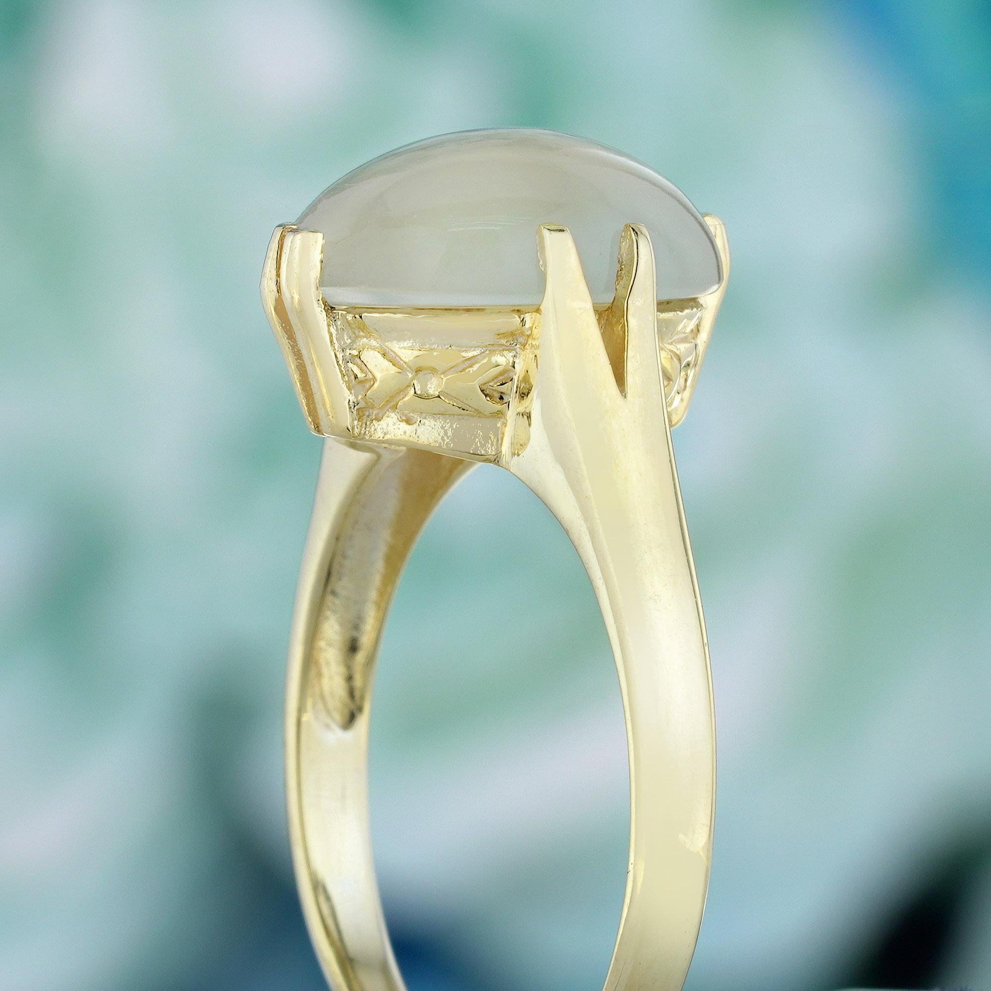 Bague solitaire à tige fendue en or jaune 9K massif, pierre de lune naturelle Pour femmes en vente