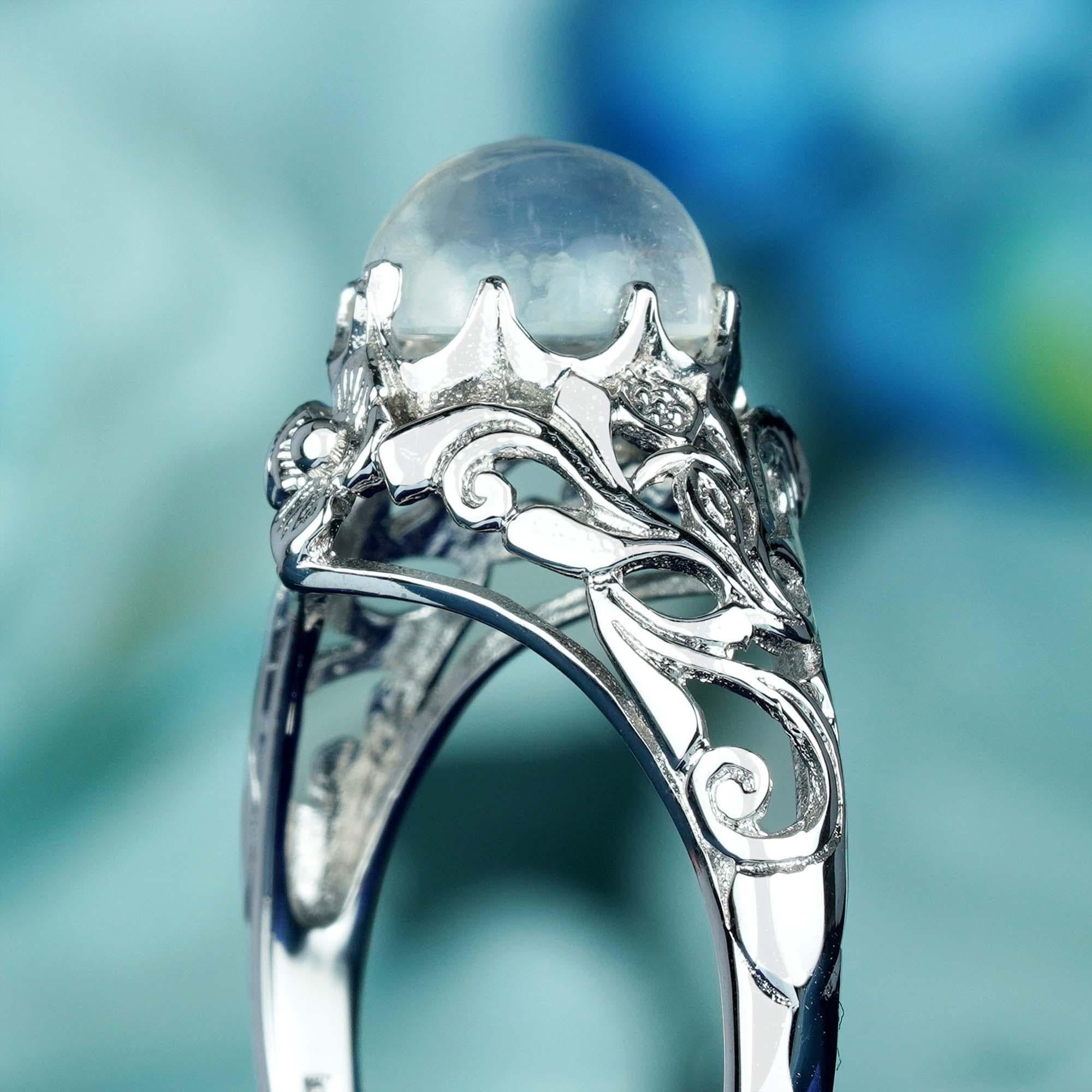 Bague filigrane de style vintage en or blanc massif 9 carats Pour femmes en vente