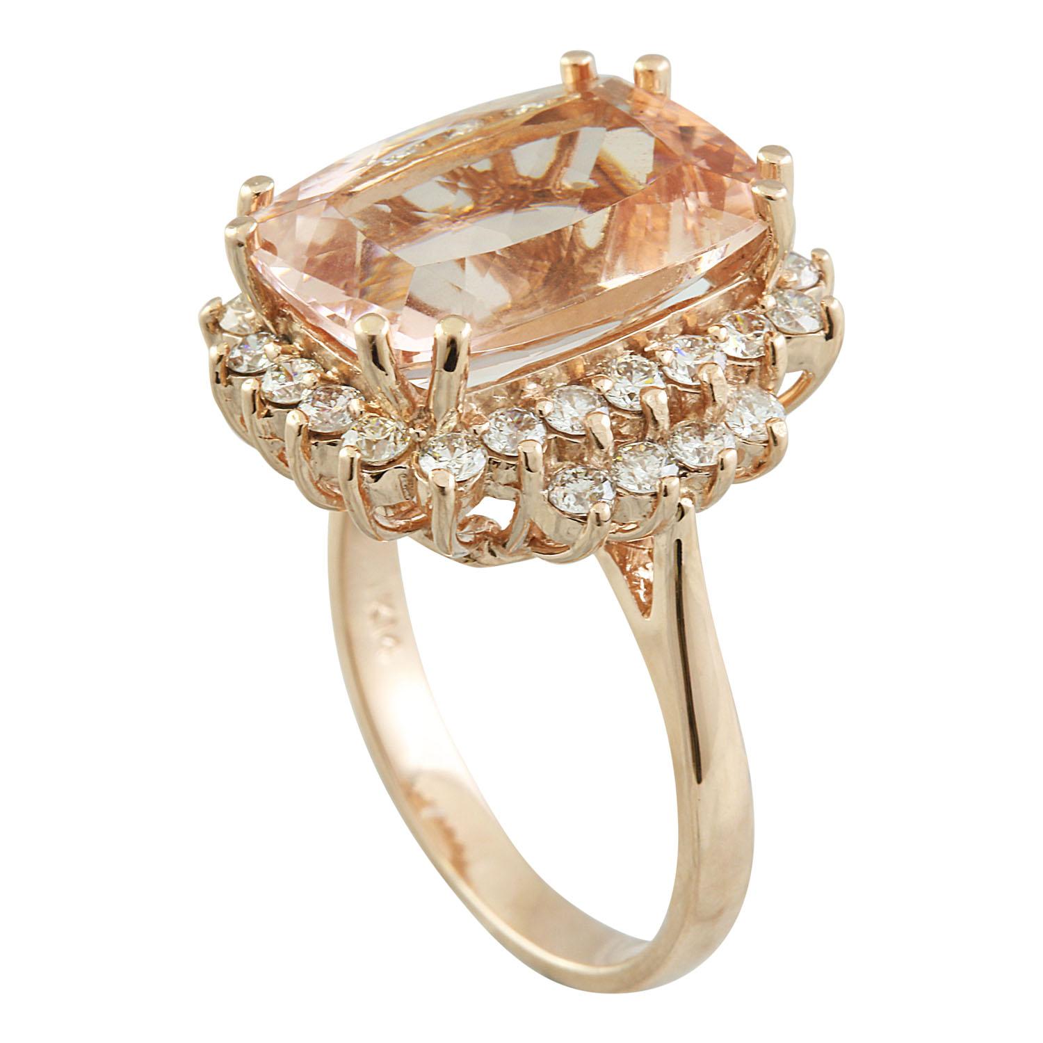 Cushion Cut Natural Morganite Diamond Ring In 14 Karat Solid Rose Gold  For Sale