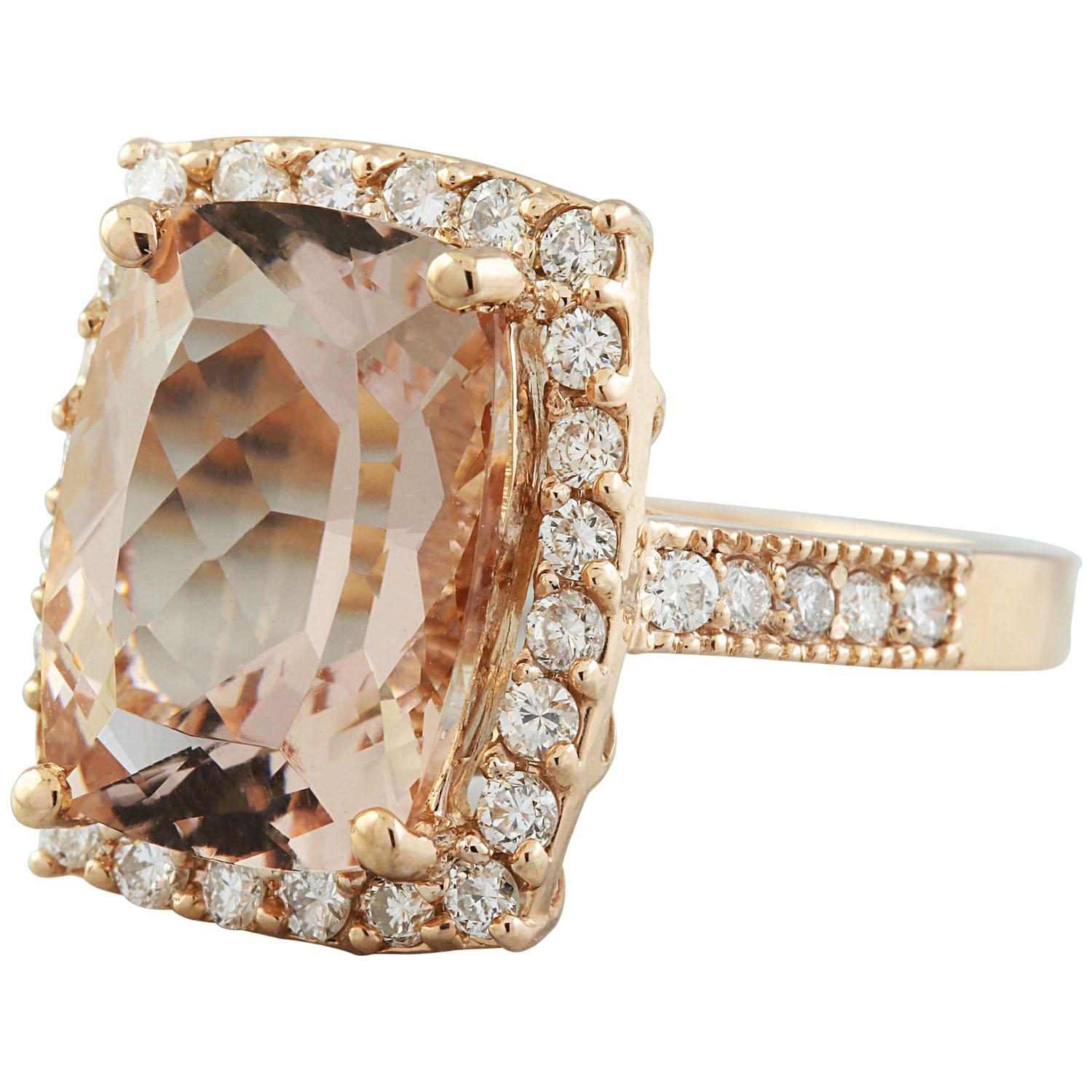 Women's Natural Morganite Diamond Ring In 14 Karat Solid Rose Gold  For Sale