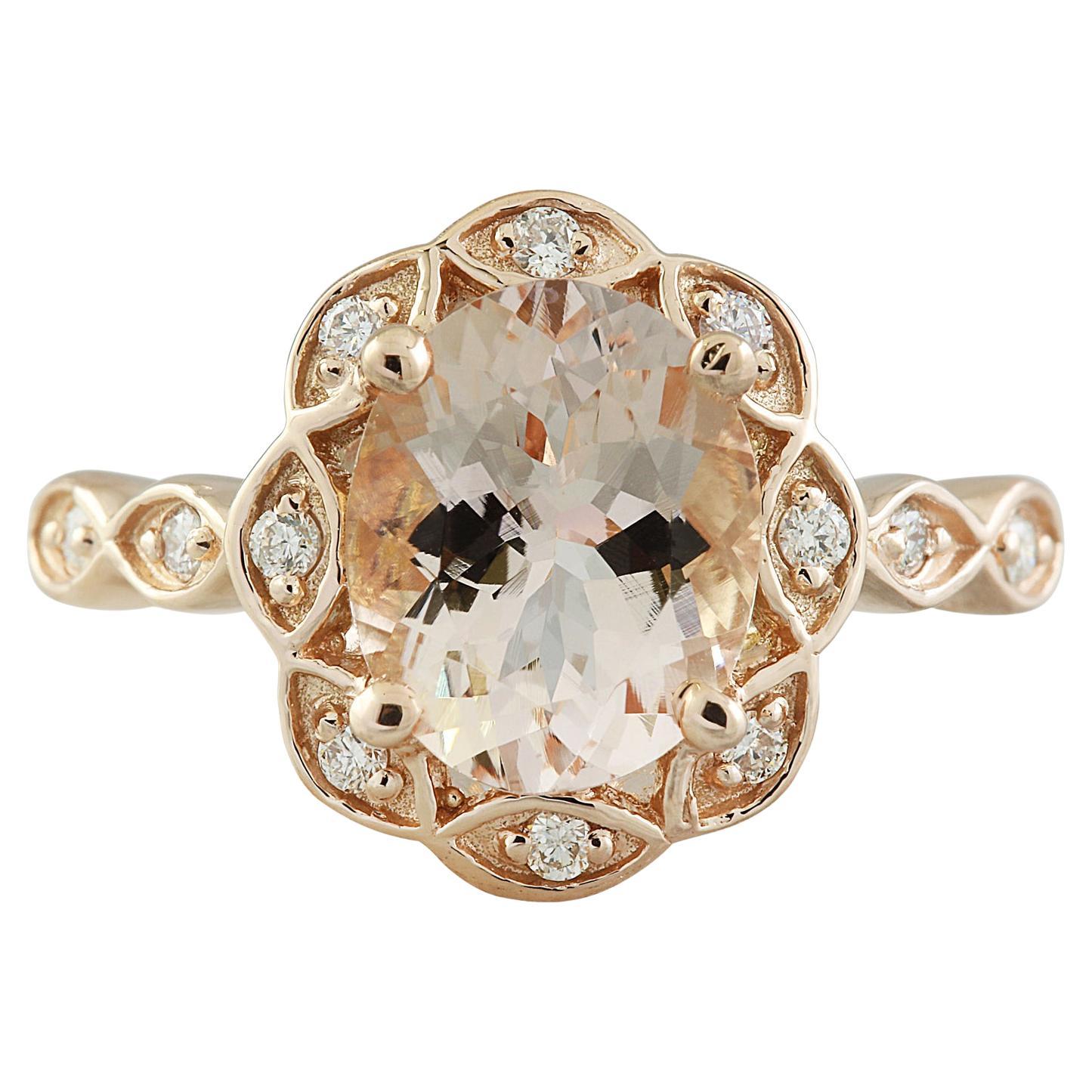 Natural Morganite Diamond Ring In 14 Karat Solid Rose Gold 