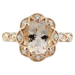 Natural Morganite Diamond Ring In 14 Karat Solid Rose Gold 