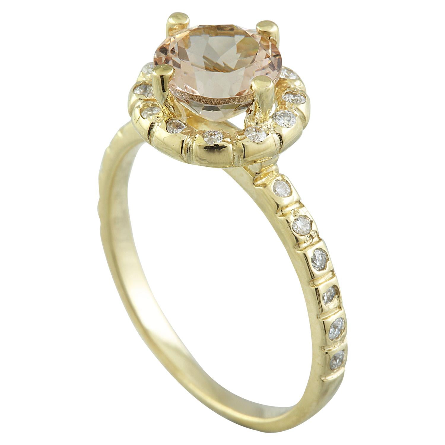 Round Cut Natural Morganite 14 Karat Solid Yellow Gold Diamond Ring For Sale