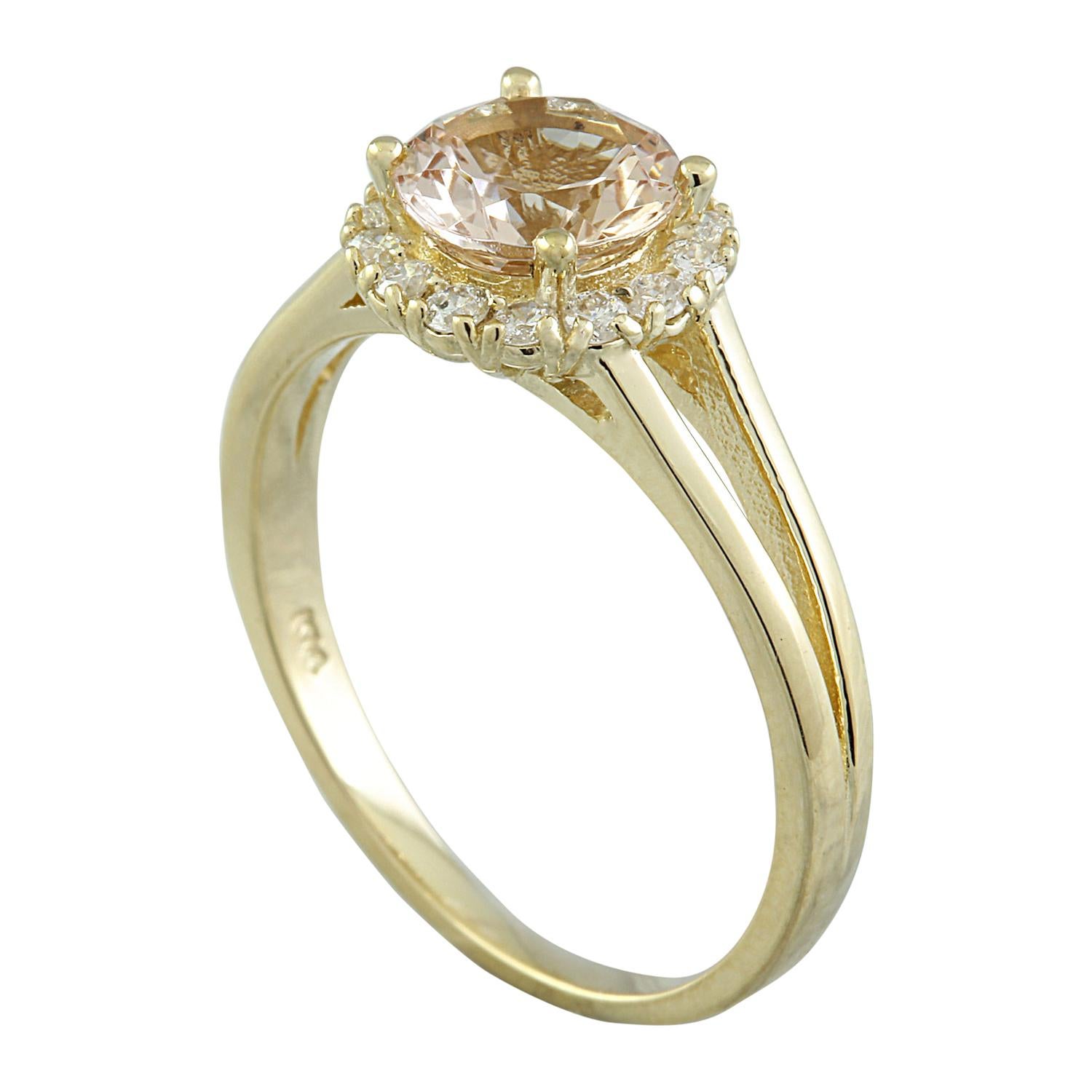 Round Cut Natural Morganite 14 Karat Solid Yellow Gold Diamond Ring For Sale