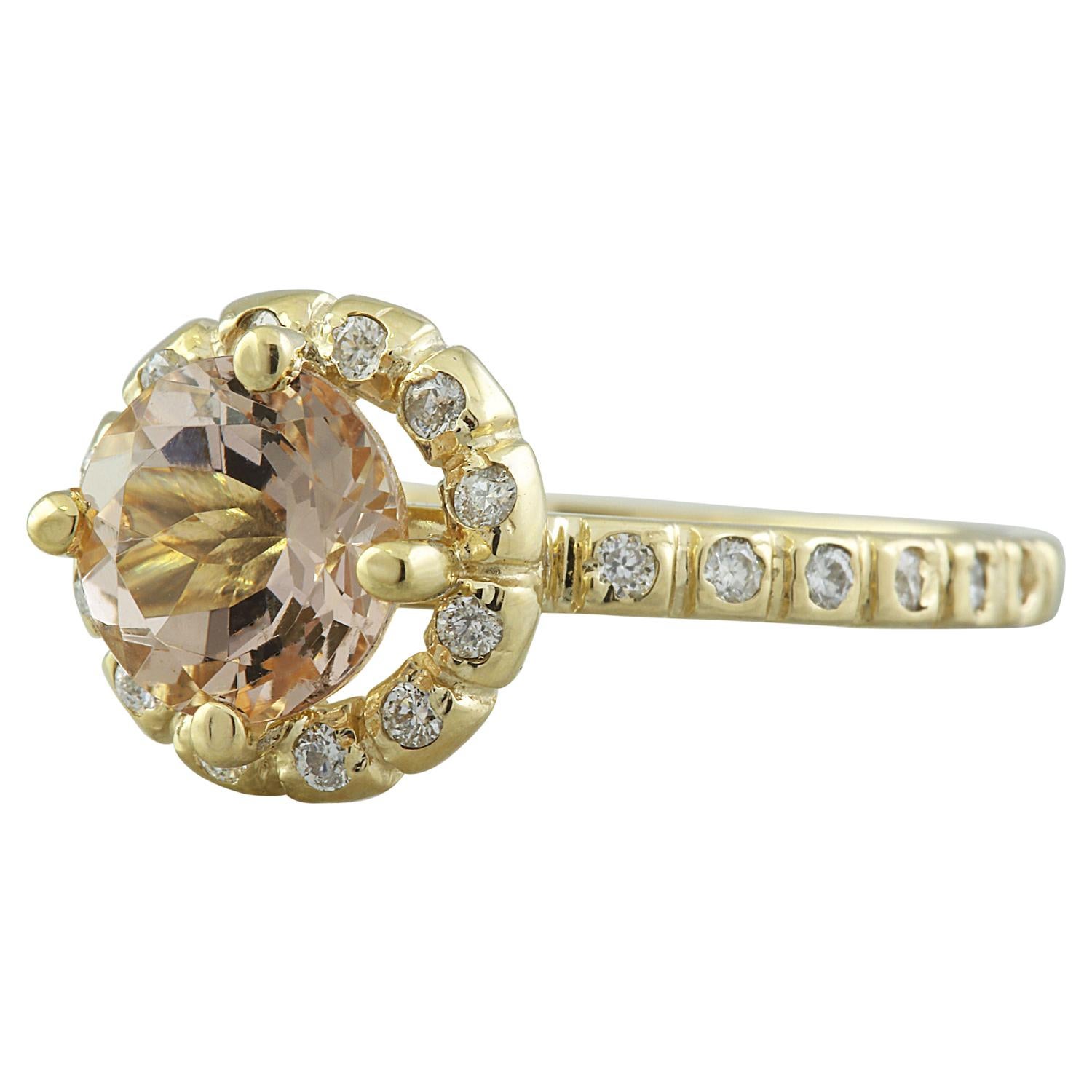 Women's Natural Morganite 14 Karat Solid Yellow Gold Diamond Ring For Sale
